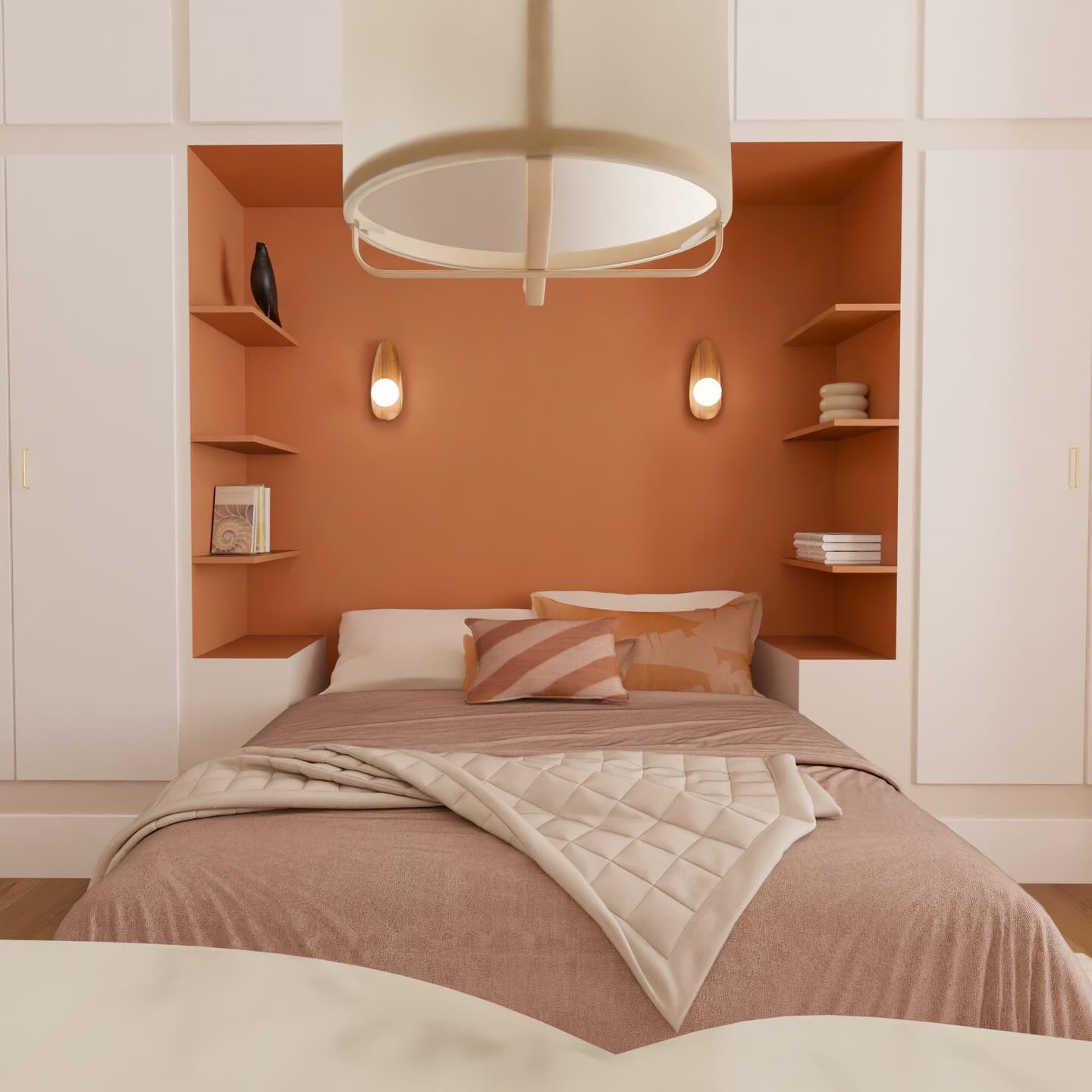 Suite parentale - création d’une tête de lit sur mesure pour intégrer un dressing complet dans la pièce ☺️
Des couleurs douces et des touches plus prononcées pour personnaliser l’espace
Vous aimez ?