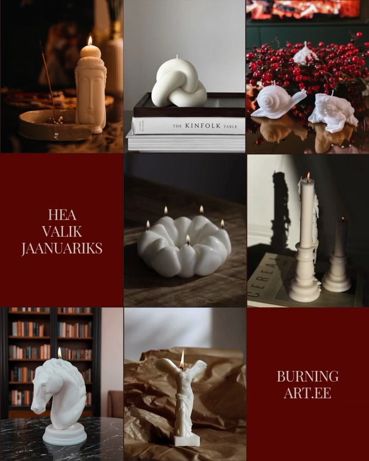 ✨ Jaanuari küünlavalik ✨
Jaanuar on aeg rahulikuks alguseks, pehmeks valguseks ja aeglasteks õhtuteks. Oleme kokku pannud kauni küünlavaliku, mis sobib ideaalselt talvise meeleolu, vaikuse ja tasakaalu loomiseks.
1. Long Buddha
2. Knot
3. Snails / Frogs
4. Hilly Donut
5. Chess Bishops
6. Chess Knight
7. The Winged Victory of Samothrace
Skulptuursed vormid, soojad toonid ja käsitsi valmistatud detailid aitavad luua kodus rahuliku atmosfääri – hetkedeks iseendale, mõtisklemiseks ja uue aasta tunnetamiseks. 🕯️🤍
Las jaanuar olla aeg, kus valgus ei ole ere, vaid sügav ja rahustav. Just selline, nagu küünlaleek.
🛍 burningart.ee
-
✨ January Candle Selection ✨
January is a time for a calm beginning, soft light, and slow, cozy evenings. We’ve curated a beautiful candle selection that’s perfect for creating a winter mood filled with quiet, balance, and warmth.
1. Long Buddha
2. Knot
3. Snails / Frogs
4. Hilly Donut
5. Chess Bishops
6. Chess Knight
7. The Winged Victory of Samothrace
Sculptural shapes, warm tones, and handcrafted details help bring a sense of peace into your home - for moments of self-care, reflection, and gently easing into the new year. 🕯️🤍
Let January be a time when light isn’t bright, but deep and soothing. Just like a candle flame.
🛍 burningart.ee
#jaanuar #jaanuariküünlad #hubanekodu #küünlavalgus
#talv #rahulikalgus #aegiseendale #kodunevalgus
#käsitööküünlad #burningart #eestibränd
#minimalistlikinterjöör #talvemeelolu