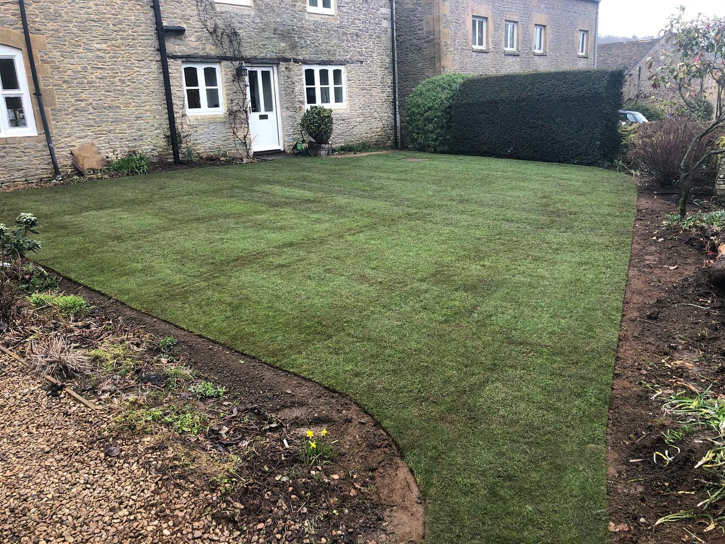 A new lawn for this cottage in Naunton, Gloucestershire