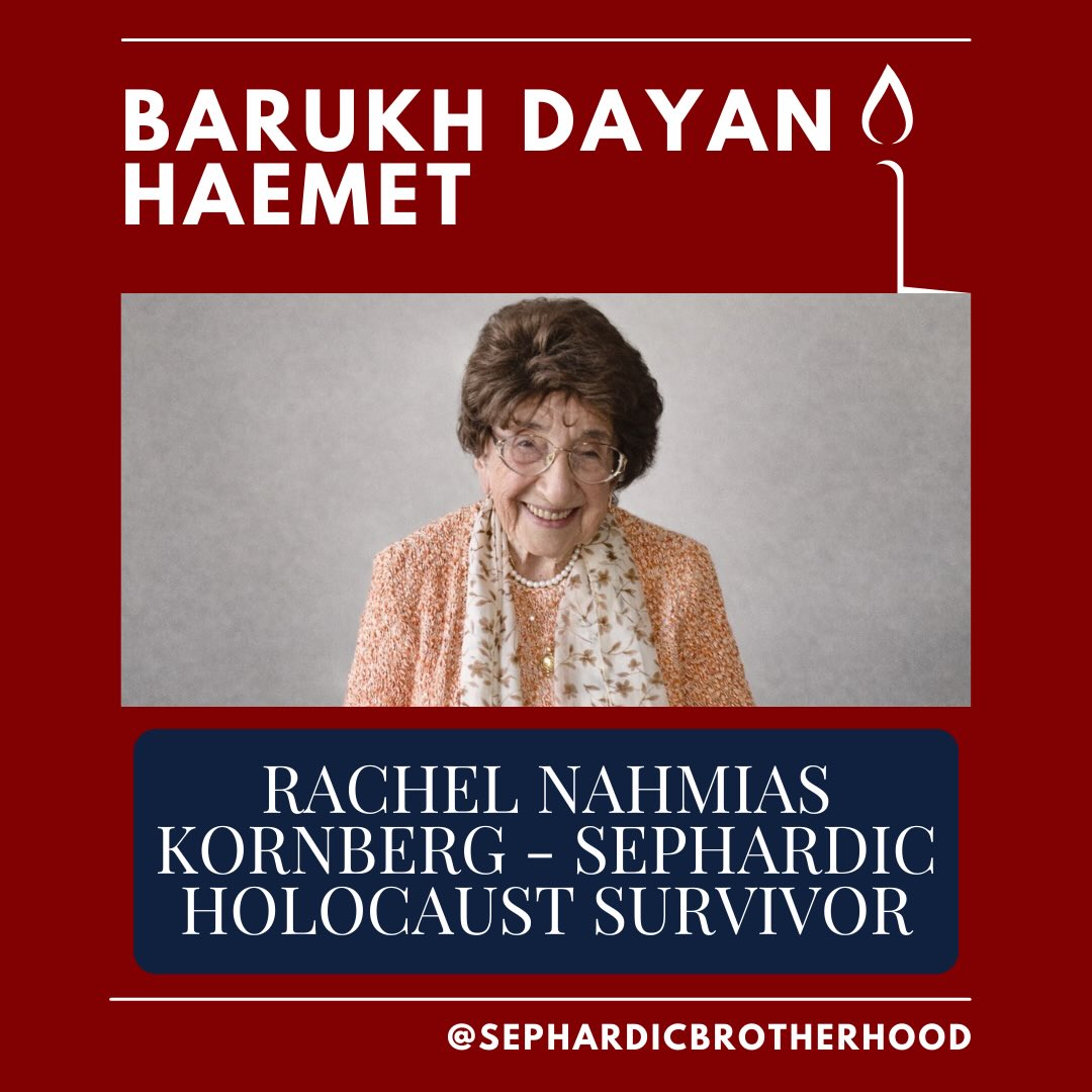 It is with heavy hearts that we learned about the passing of Rachel Nahmias Kornberg at 108 this past week, an extraordinary woman who survived the Holocaust in the city of Monastir (Bitola) in today’s North Macedonia.
Born in Salonika and raised in Monastir, she grew up in a vibrant Sephardic community, speaking Ladino—her mother tongue—and later French and Italian. During World War II, Rachel was among the roughly 2% of city’s Jews who survived the Holocaust, saved through extraordinary courage and the bravery of a neighbor who hid her and helped her escape to Albania. She may have been the world’s oldest living native #Ladino speaker at the time of her passing.
After the war, Rachel rebuilt her life with remarkable resilience—reuniting with a surviving brother, immigrating to the United States in 1950, and becoming a gifted seamstress in Boston. She found deep joy in family, friendship, and Sephardic culture, touching lives across generations and continents with her infectious smile, warmth, and songs in Ladino. Rachel was deeply beloved and will be remembered for her strength, kindness, and enduring zest for life.
Ke Su Alma Repoze en Ganeden - May her soul rest in the Garden of Eden 🕯️