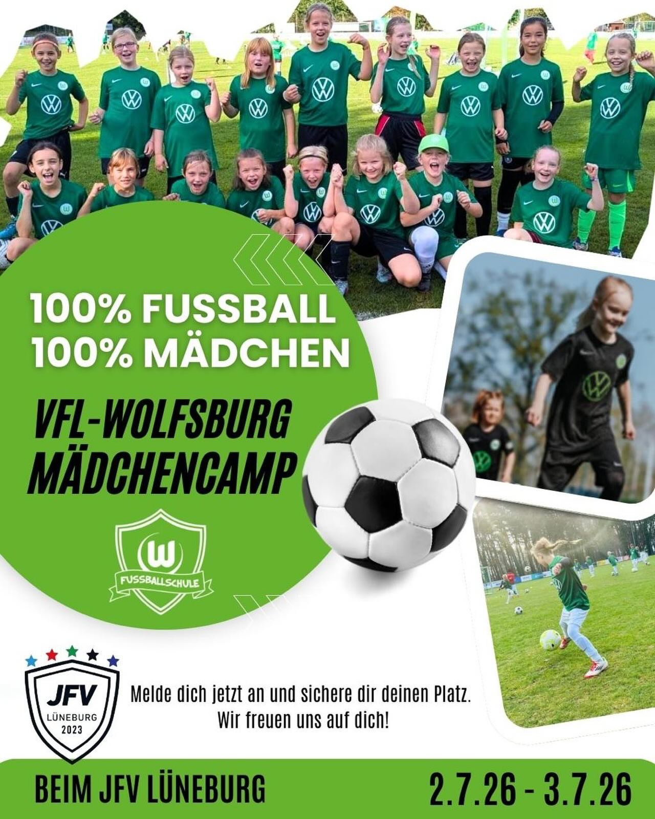 ⚽ Gemeinsam für mehr Mädchen-Power im Fußball! 💪👧
Wir freuen uns riesig, zusammen mit unserem Partner VfL Wolfsburg das VfL-Mädchen-Sommerferiencamp am 02. & 03. Juli 2026 bei uns in Lüneburg auszurichten! 🌟
Zwei Tage voller Spaß, Technik, Spielintelligenz und Fußball-Action nur für euch – unterstützt von der VfL-Fußballschule und ihrer Leidenschaft für starken Mädchenfußball. 💚⚽👟
fussballschule.vfl-wolfsburg.de
👉 Alle Infos & Anmeldung Link in Bio
Wir sind stolz, gemeinsam mit dem VfL Wolfsburg Mädchenfußball zu stärken und ein unvergessliches Camp-Erlebnis in Lüneburg zu bieten! 💫🙌
#JFVLüneburg #VfLWolfsburg #Mädchenfussball #Sommercamp #GirlsFootball Fußballschule Partnerschaft