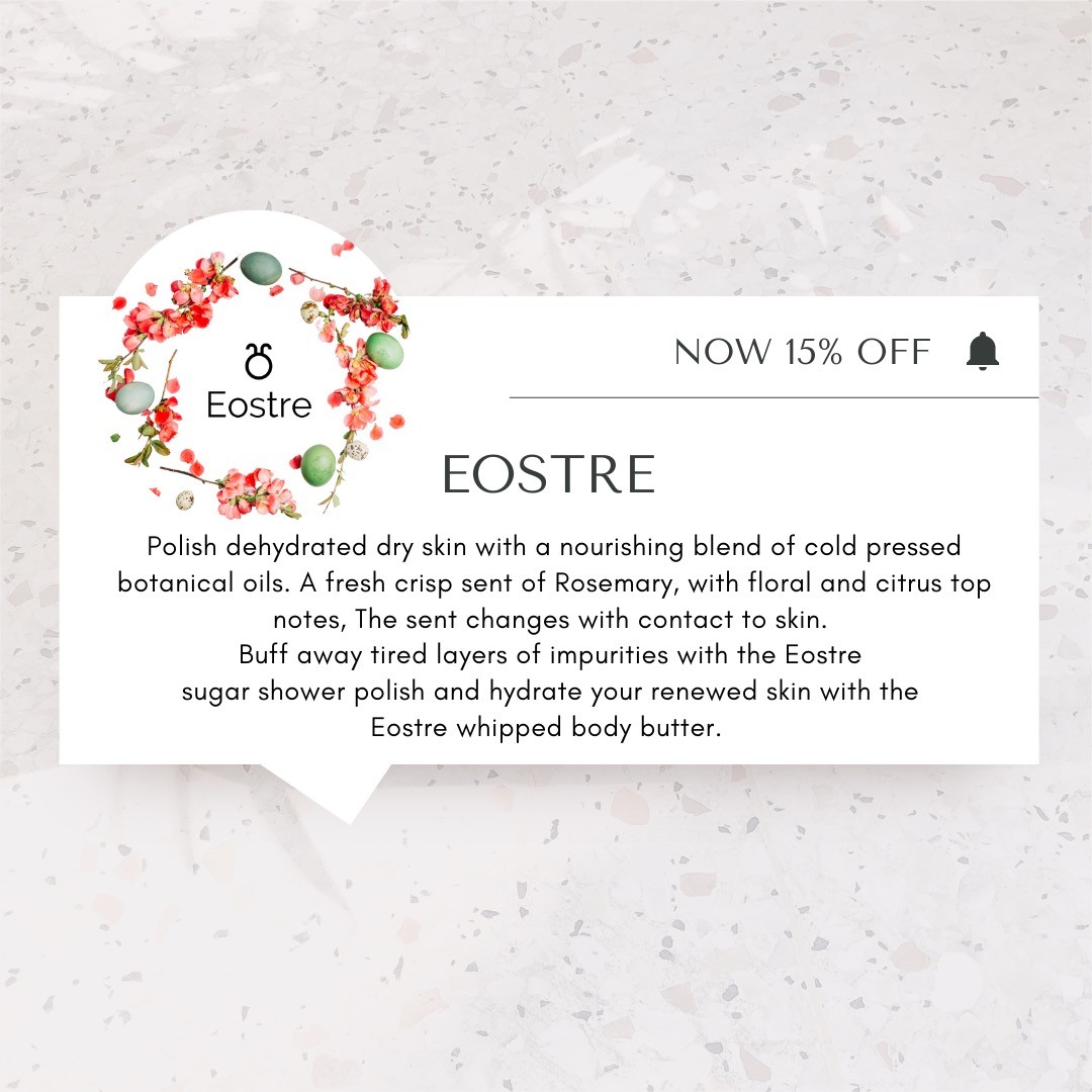 Eostre the easter blend is also 15% off with the spring sale!
Comes in the scrub and body butter!
#loveyourself #easter #dosomthingforyou #selfcare #alliston #barrie #toronto #wassagabeach #getgreatskin #beautytips #beauty #comeandgetit #innisfil #beeton #skincare #skincaretips