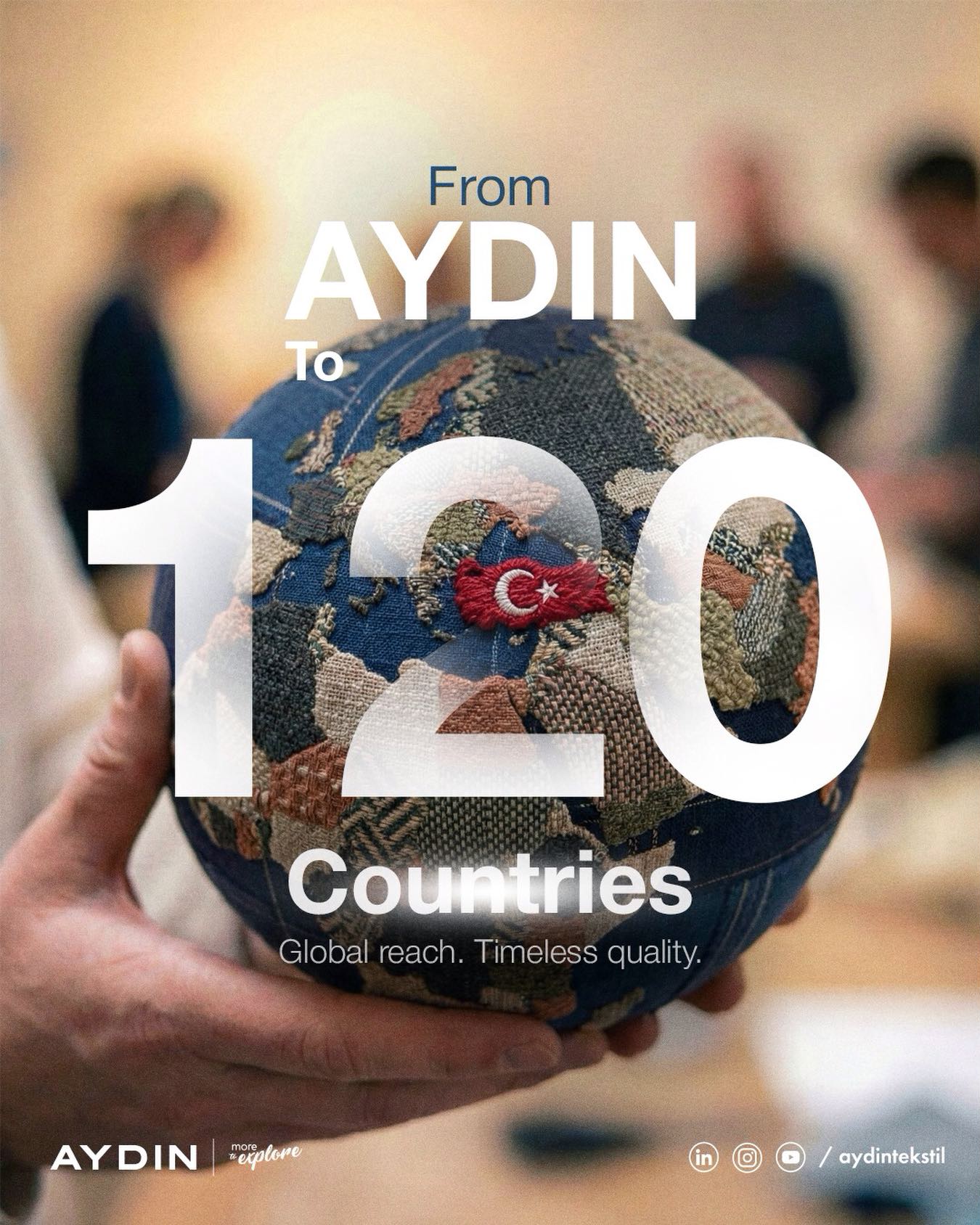 From local roots to global heights. 🌍
We are proud to bring Aydın’s timeless quality to 120 countries around the world. We don’t just export fabrics; we deliver excellence across the globe.
Discover more to explore with Aydın.
#AydinTextile #GlobalReach #TextileManufacturing #FabricInnovation #Worldwide