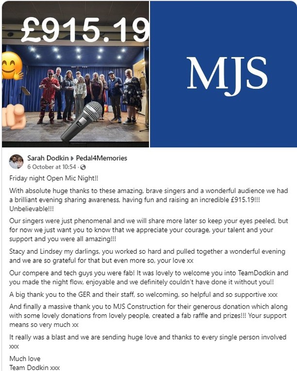 We're pleased to share that the @pedal4memories open mic night, raised just over £900 for a wonderful local family and their Battens Disease Charity. It was a great night and really showcased some of our local talent. Well done to the organisers and performers!
#charity #community #support #battensdisease #raiseawareness