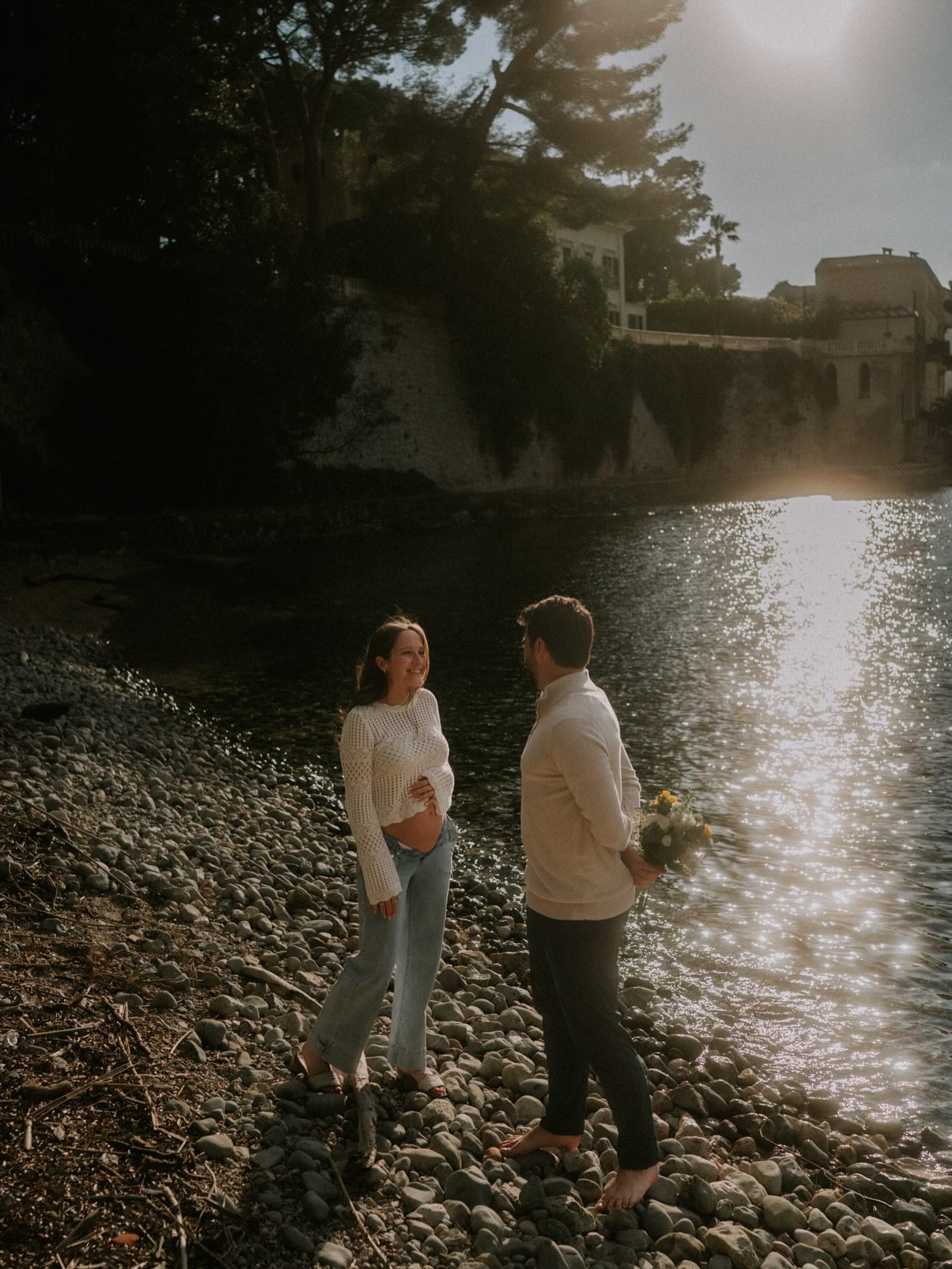 Cinematic imagery is about storytelling, emotion, and honesty. It goes beyond a perfectly curated Pinterest mood board and leans into what feels real.
A successful cinematic photo shoot is always a collaboration between the photographer and the client. The photographer brings vision and direction, but the magic happens when the client opens up and allows themselves to be seen.
It’s normal to feel awkward at the beginning of a session. That discomfort is part of the process. Instead of fighting it, let it happen.
Move, breathe, and allow yourself to be playful, curious, and even a little childlike.
When you stop performing and start feeling, the images become authentic.
Embrace the experience, trust the collaboration, and the story will reveal itself.
In the privacy of their intimacy, this couple revealed their baby’s gender, and the moment turned out beautifully.
Maternity photographer in Nice- Côte d’Azur