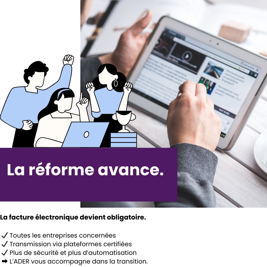 La réforme de la facture électronique avance, et toutes les entreprises seront concernées. Qu’on soit indépendant ou PME, l’enjeu est le même : s’adapter pour rester conforme… et gagner en efficacité. ⚙️📈
La facturation électronique deviendra le mode standard d’émission et de réception des factures. Les échanges passeront par des plateformes agréées (PA). 🔄
Les cabinets d’expertise comptable seront directement connectés pour automatiser les traitements. ⚡️
Pour les adhérents à l’ADER, cette évolution représente une opportunité de simplifier leur organisation administrative. À l’ADER, cette transition, on a décidé d’en faire une force — et d’y apporter une solution simple, structurée et accessible. 🤝✨
#FacturationElectronique #SudOuest #AGCADER #SCICADER #Agricole #Comptable #CentreDeGestionAgree #PlateformeAgree #BureauNumerique