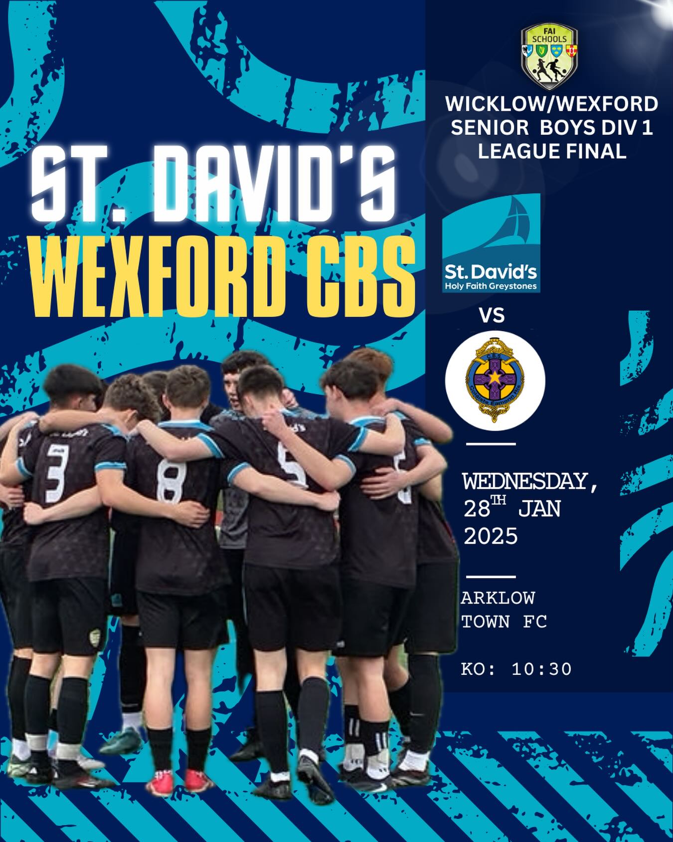 🏆 League Final Week 🏆
🏆Wicklow/Wexford Div 1 League Final
⚽️ Senior Boys Soccer vs Wexford CBS
📅 Wednesday, 28th Jan 2026
🕰️ 10:30am
🏟️ Arklow Town
A huge fixture for our Senior Boys on Wednesday as they face the ever impressive Wexford CBS in the Division 1 League Final.
All support welcome!