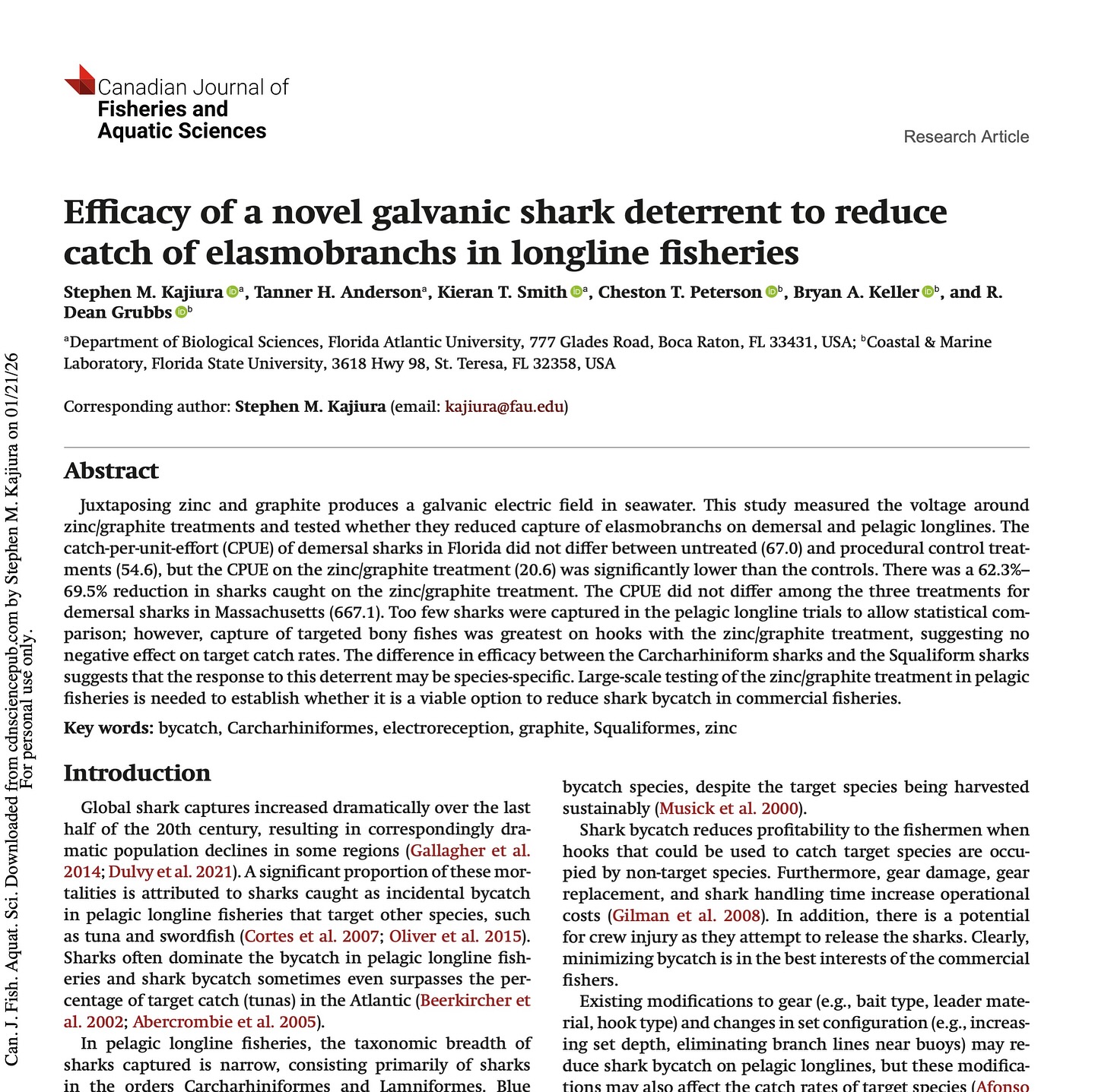 New #publication describes how a novel #shark #deterrent reduced catch of #sharks by up to 70% and has potential for application in commercial #longline #fisheries. This #research was conducted jointly with @fauscience and @fsumarinelab with #funding from @floridaseagrant. Thanks to the #graduate #students for all of their hard work. @ctp23 @bryankeller. Currently working on #commercialization. #bycatch #fishing. View #pdf at the elasmolab.com website.