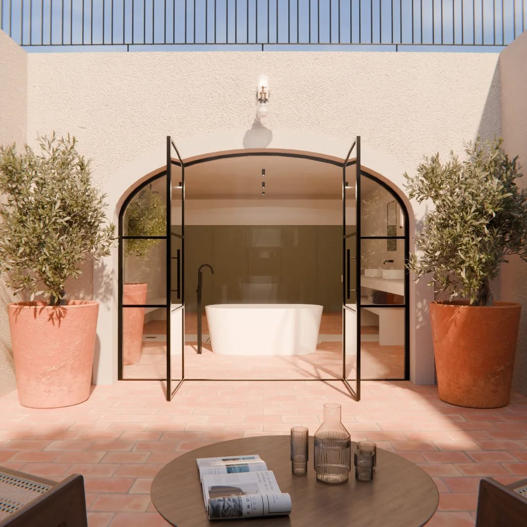Vue depuis la cour sur la salle de bain.
Le revêtement de sol crée une unité entre la pièce d'eau et cet espace extérieur intimiste.
À l’arrière-plan, la porte d’entrée se fond dans une rangée de placards.
Architecture / Visualisation 3D : @studiodac_
#architecturelovers #studiodac #studiodacarchitecture#studiodacpaysage #blender3d