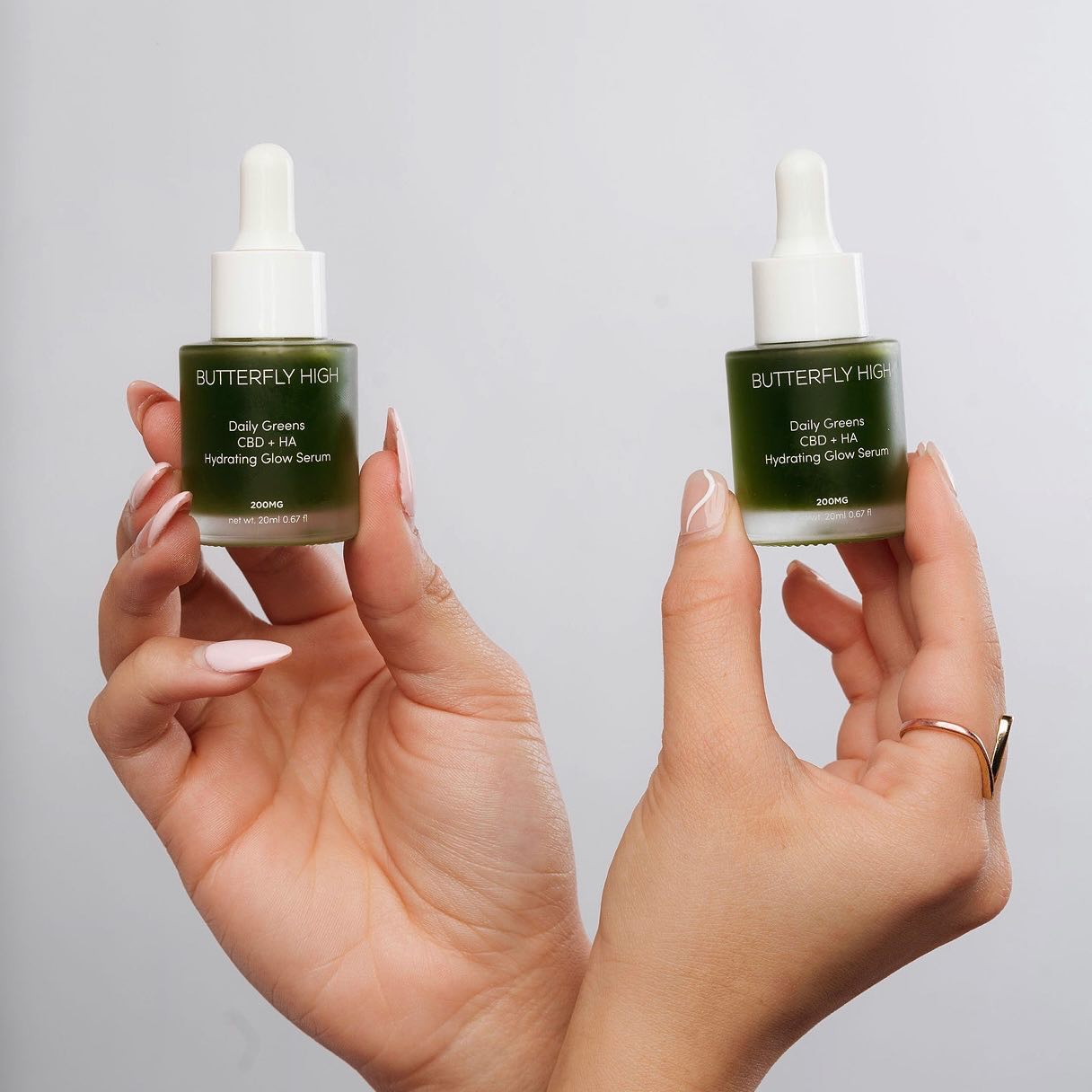 Let your inner glow shine with the Daily Greens CBD + HA Hydrating Glow Serum ! • AVAILABLE NOW • Visit our website at butterflyhighskin.com • #skincare #skinessentials #serum #freshface #skincaretips #skinnovation