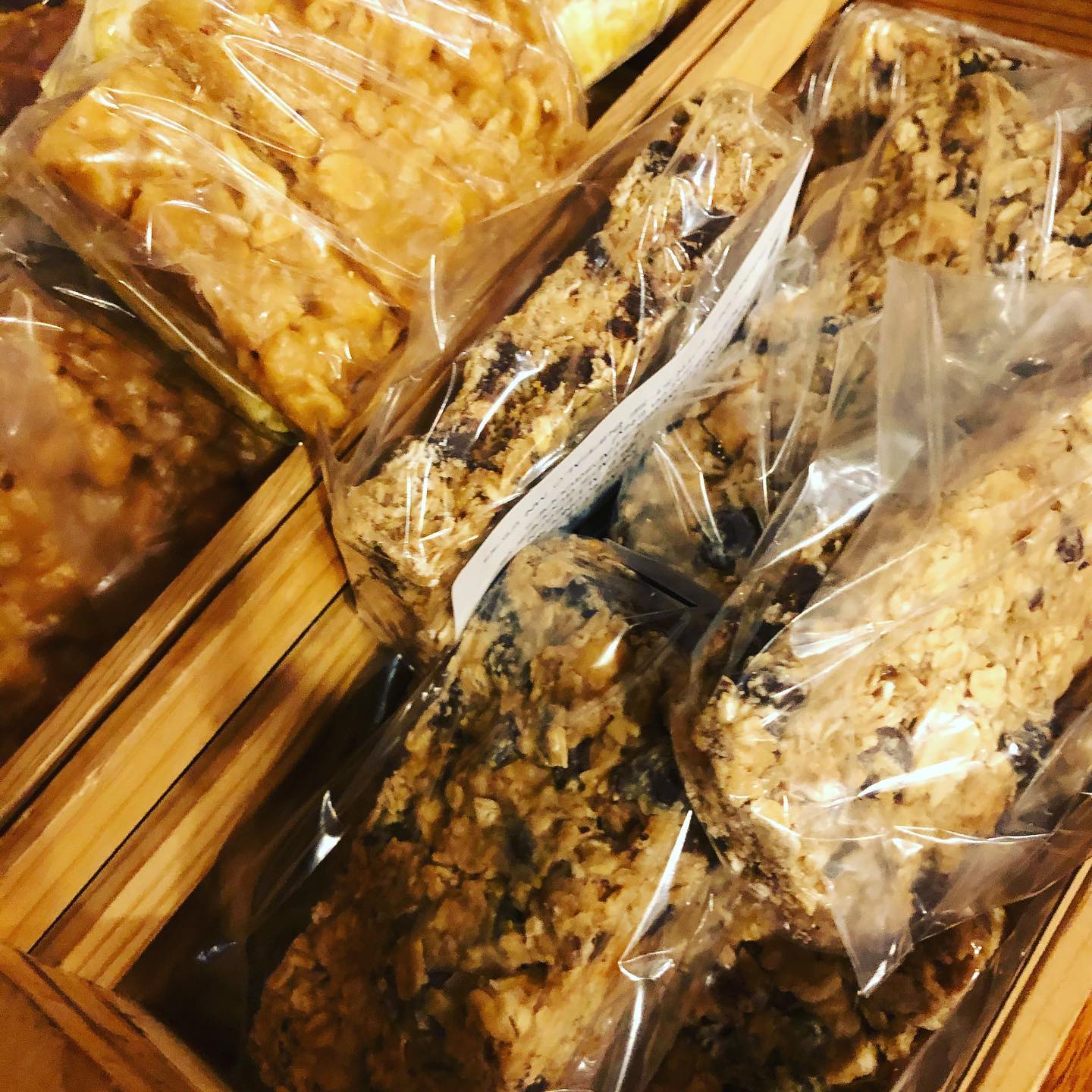 Granola bars and salted nut roll bars for the indoor Buffalo Farmers Market tomorrow 9-12