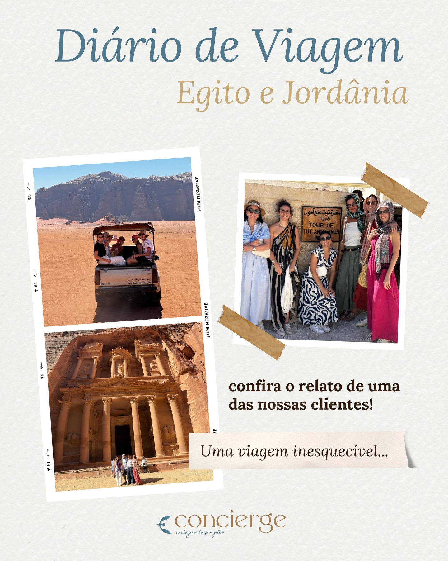 Confira o relato de uma das nossas clientes de longa data, a família Giusa.
Uma viagem inesquecível pela Jordânia e pelo Egito!
Eles optaram pela assessoria completa para uma viagem em família, onde cada detalhe foi cuidadosamente pensado para garantir conforto, segurança e experiências únicas e exclusivas em destinos repletos de história e beleza natural.