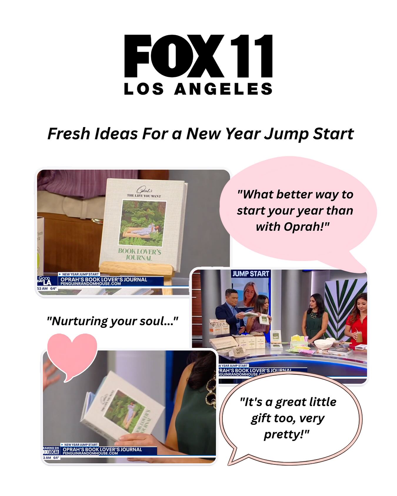 It’s official, 2026 is in FULL swing ✨ and here at AHC, we are striving to layer in more intention and moments of personal reflection to our daily routines (because - as we all know - the days can get BUSY!!) 📖🖊️
It was such a blast seeing Oprah’s Book Lover’s Journal featured in FOX11 Good Day LA @foxla broadcast segment all about all fresh ideas and products to help everyone jumpstart the new year🏃!
Thank you so much to the wonderful @momfluencer Mona Shah for helping us with this amazing inclusion. 🤍 We loved seeing the @hearstbooks Journal on-air!