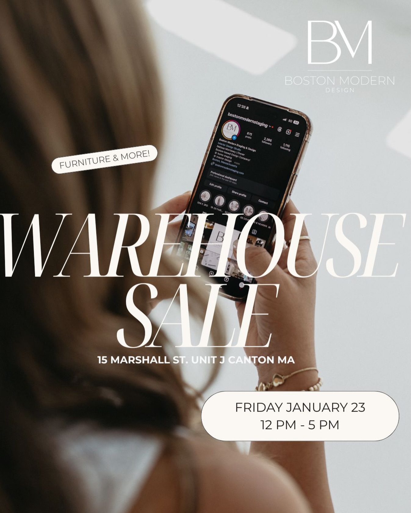 ✨ Another Warehouse Sale is here! ✨
We’re opening up our warehouse and making room for what’s next. Join Boston Modern Design for a warehouse sale featuring curated furniture, décor, styling pieces, and more—straight from our staging inventory.
Perfect for homeowners, real estate agents, and anyone refreshing their space for the new year.
📍 15 Marshall St. Unit J, Canton, MA
🗓 Friday, January 23
⏰ 12 PM – 5 PM
First come, first served. Once it’s gone, it’s gone ✨
#BostonModernDesign #BostonInteriorDesign #WarehouseSaleBoston #CantonMA #FurnitureSale
