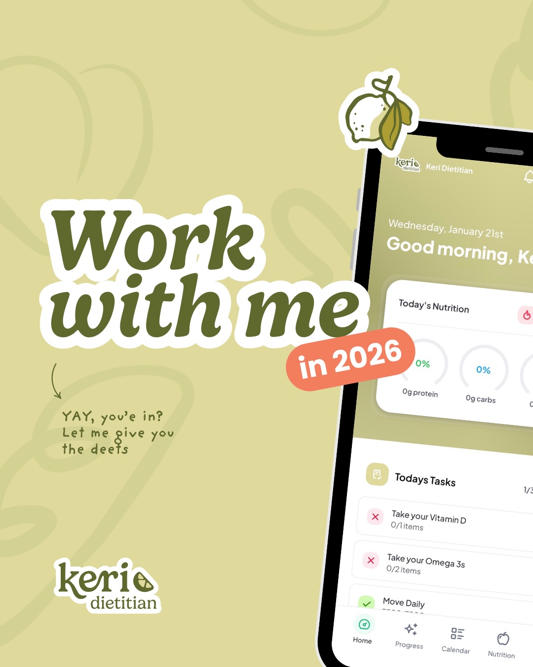 So… you’re thinking “okay, this actually sounds like what I need” 👀
Working with me isn’t about quick fixes, cutting carbs, or living off willpower. It’s nutrition coaching (from a dietitian) with support, structure, and systems that actually work in real life. 👋
If you’re interested in working together, the next step is easy !!
👉 Book a discovery call via the link in my bio