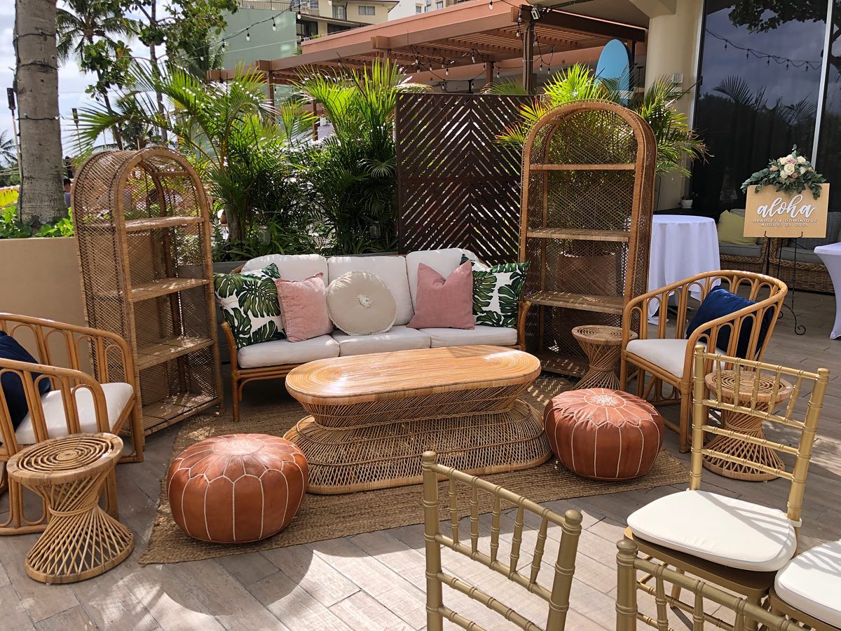 You could never go wrong with a lounge set for additional seating. Not only was this used during the ceremony, but also after dinner for our couple to enjoy drinks and quality time with their guests in a more laid back setting. The shelves also made for a perfect place to honor guests who were there in spirit. Boho lounge setup by @ambientrentals