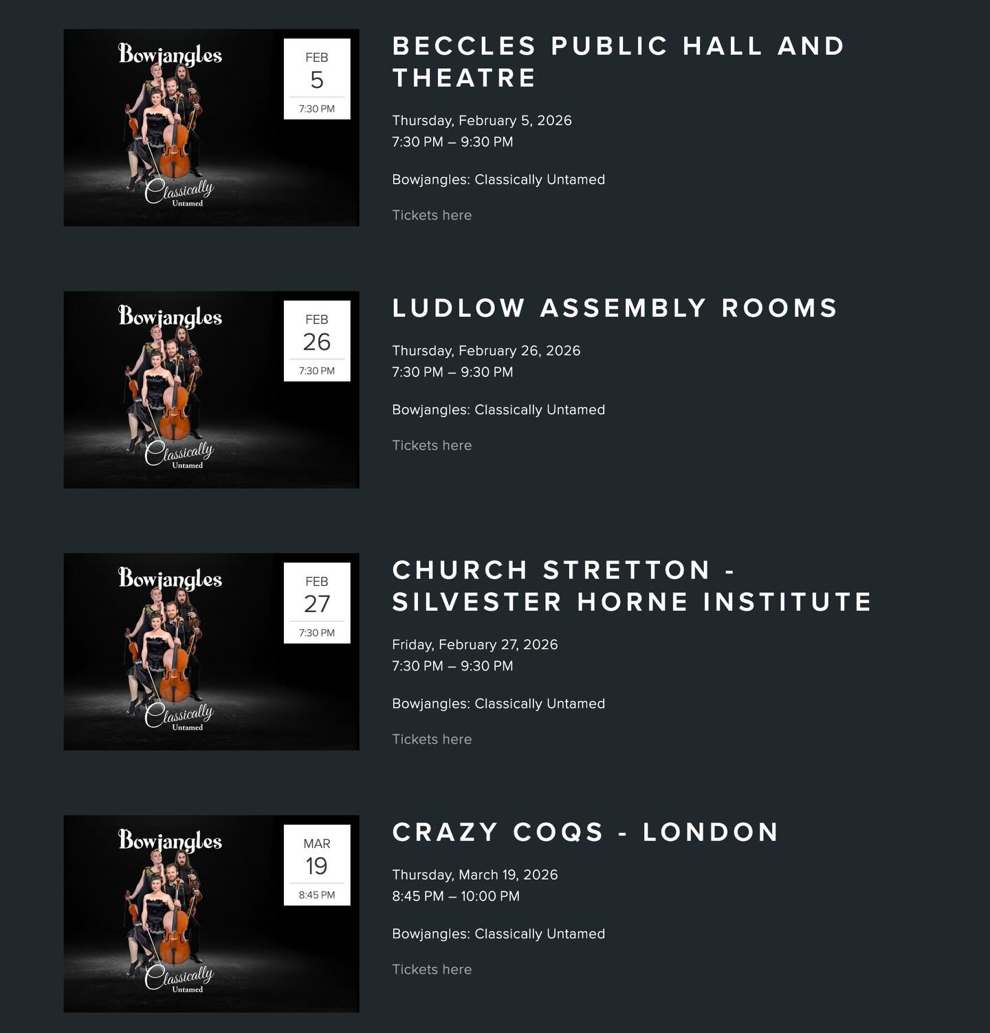 Gig gig gig gig!
@bowjanglesmusic have some lovely shows coming up. Head to our website bowjangles.org for more info and to buy tickets. 👌🏻🎻🕺🏻💃🏼