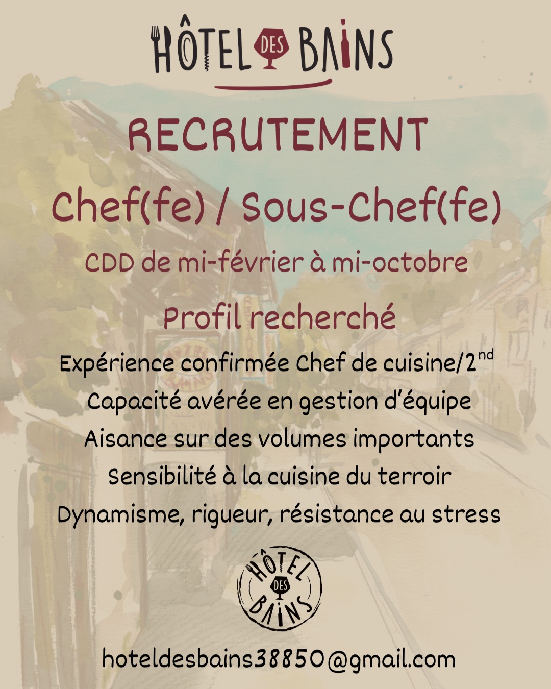 L'Hôtel des Bains recrute ! #chefdecuisine #souschef #bistro #charavines #isere