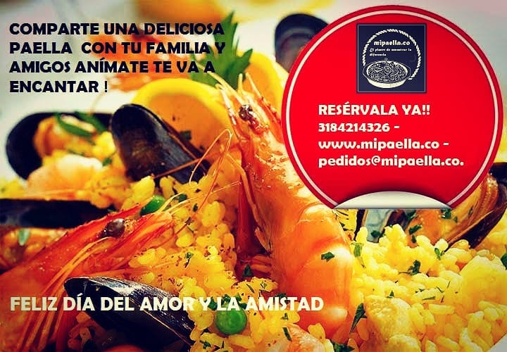 ESTE FIN DE SEMANA DE AMOR Y AMISTAD COMPARTE UNA DELICIOSA PAELLA CON TU FAMILIA Y AMIGOS ANIMATE TE VA A ENCANTAR ! RESERVALA YA!! 3184214326 - www.mipaella.co - pedidos@mipaella.co. #Paella #Paellas #paellabogota #paellasadomicilio #paellaencasa #paellalovers #paellamarinera #paellamixta #paellavalenciana #paellainfantil #paelladecarnespaellaenfamilia #paellabogota #paellamariscos #lamejorpaelladebogota