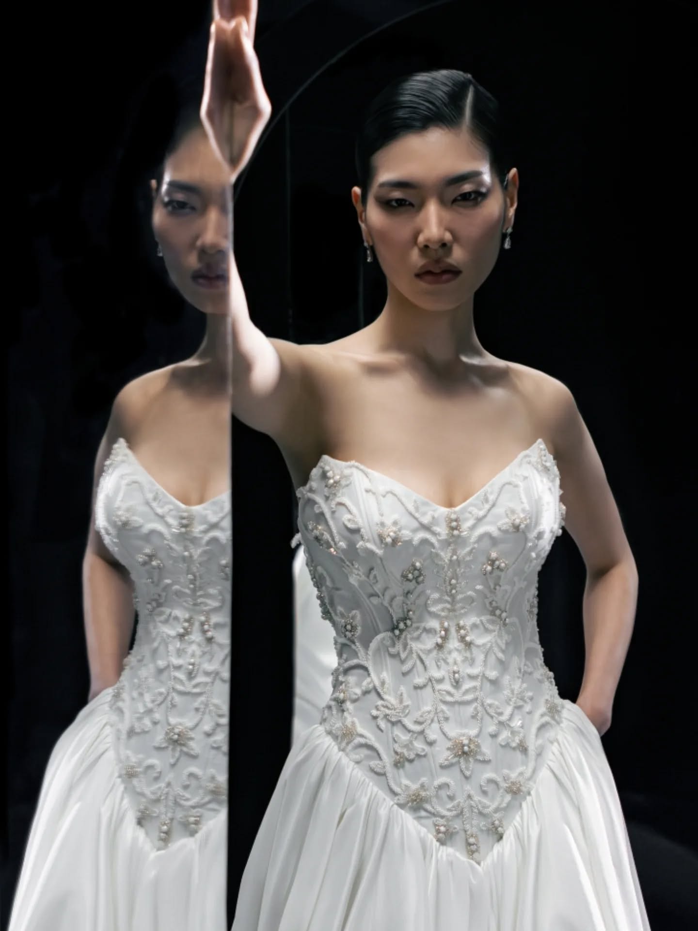 Bold structure, refined embroidery .. an elevated vision of bridal couture, seen from every angle. 🤍