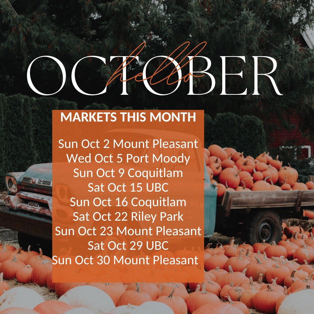 Hello everybody, all of a sudden it’s autumn! 🍂
We’ve been so busy in the kitchen preserving the bounty of the harvest, that our IG posts have taken a back seat. But we are catching up and want to make sure you know where to find us this month.
Come check out our new fall products! We’ve got new goodies like chimichurri and harissa, plus all the fall favourite pickles: dills, corn relish, beets, carrots. Plus seasonal jams like damson plum, concord grape and much more!!
The weather looks promising this month, still lots of sunshine and warm weather here in the Lower Mainland, so come on out and #supportlocal, we’d love to see you!
#coquitlammarket
#BCfarmersmarkets
#yougottabehere
#farmtotable