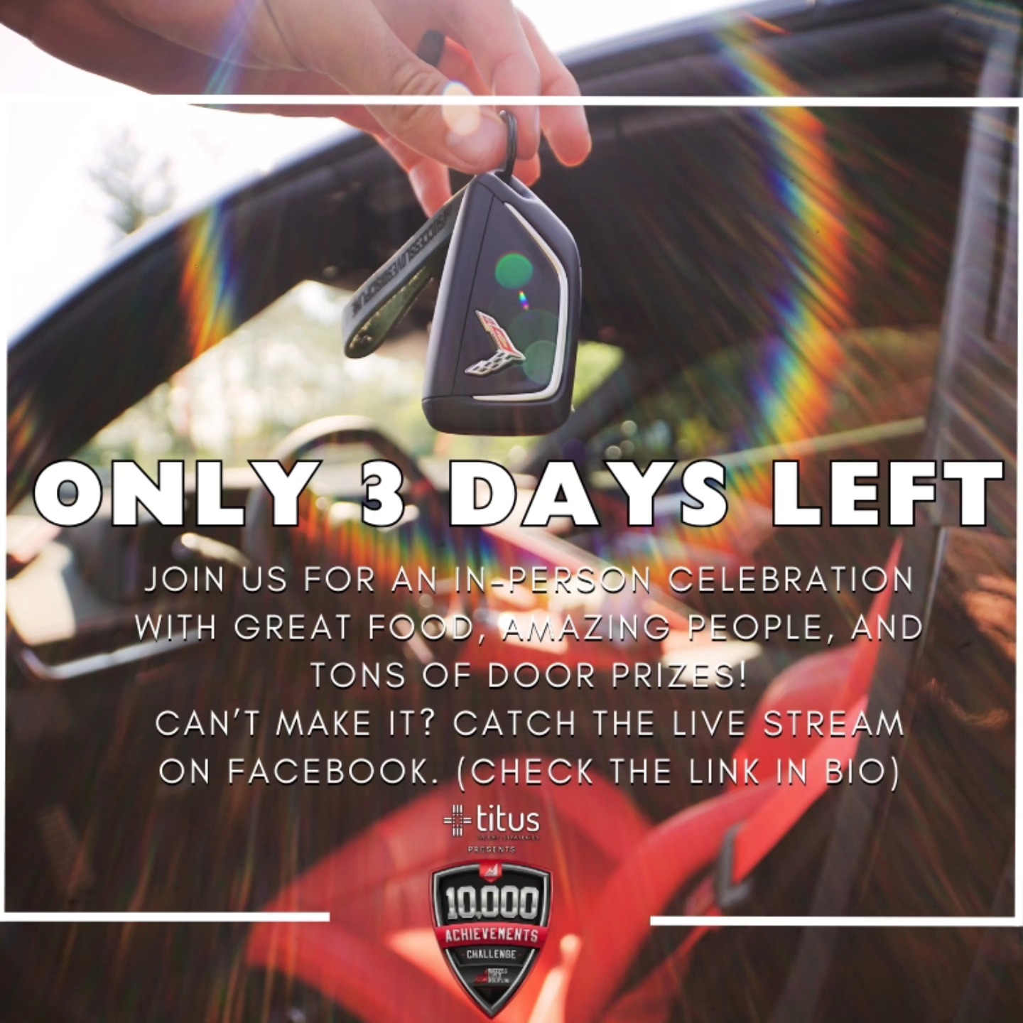 Only 3 days left to join the 10,000 Achievements Challenge!
🎉 Celebrate with us this Saturday at our in-person party in South Bend, IN featuring door prizes, great food, and amazing people – or tune in to the live stream on Facebook (link in bio for both events).
Don't wait! Submit your nominations before noon on December 14th. Nominate your achievers today!
#10000Achievements #CelebrateSuccess #SuccessLovesDiscipline