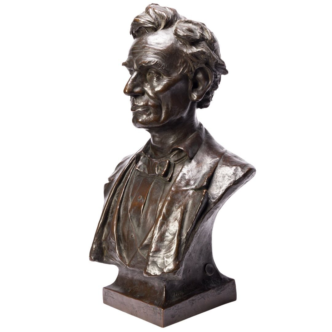 Presidents’ Day!
Abraham Lincoln (1809-1865)
Max Bachmann
Bronze Bust
C. 1905
27” x 16” x 10”
This bronze bust depicts a beardless Abraham Lincoln and is attributed to the renowned German-American sculptor Max Bachmann. Noteworthy for its remarkable dark brown patina, the piece bears the artist’s signature twice within the mold and exhibits minimal signs of wear. The sculpture is stamped with the mark of the Roman Bronze Works in New York.
Max Bachmann (1862-1921) was a prolific artist with a diverse portfolio, yet he is most celebrated for his various interpretations of Lincoln, with one notable statue located in Minneapolis, Minnesota. Some of his works were promoted by the Caproni Gallery of Boston. It is speculated that the inspiration for this particular beardless bust may have been drawn from an ambrotype captured by Calvin Jackson on 1 October 1858 in Pittsfield, Illinois, shortly before the conclusive Lincoln-Douglas debate (Ostendorf O-10).
#presidentsday #lincoln #abrahamlincoln #president #bronze #bronzesculpture #sculpture #historical #americana #art #sculptureart #sculptor #sculptureartist #gallery76americana