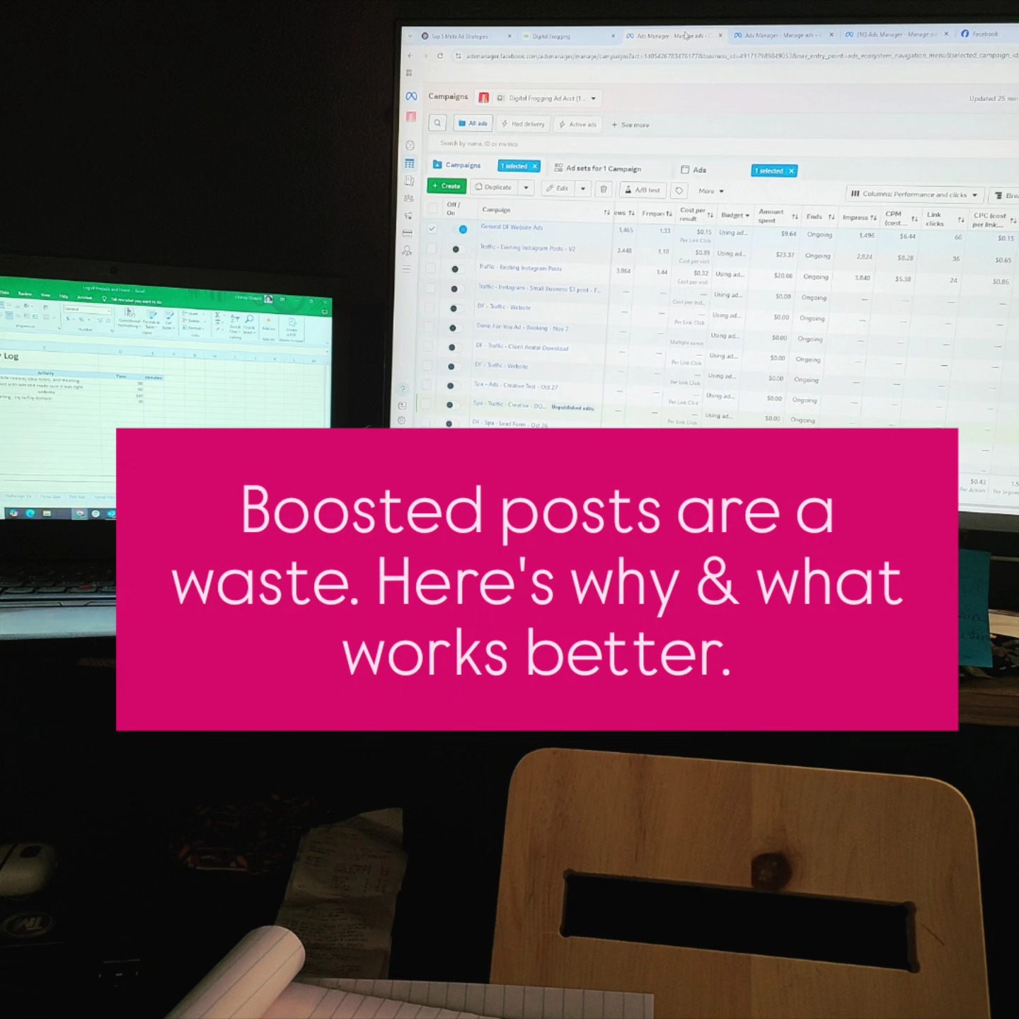 If you don't recognize my computer screen.
And if you read the 5️⃣ points below and don't understand them...
Then, it's time to stop boosting posts.
Here's why boosted posts don't work for long term results:
🪞 Boosted Posts focus on vanity metrics
❌️ Boosted posts have limited targeting options
🎰 Boosted offer no funnel or retargeting strategy
☠️ Boosted posts limit your ability to test and optimize ad performance
🧮 Boosted posts provide weak data that doesn't help improve or scale your results.
Boosting posts may seem like a quick win, but that's all it will be if you're lucky.
Mostly, boosted will burn money and do nothing towards getting your business better long-term results.
💰 👉 Let's put strategy behind your ads to attract clients and increase sales with Facebook & Instagram Ads through Ads Manager.
Reach out to learn more :)
#stopboostedposts #getrealresults #facebookads #adswithstrategy #localbusinesses