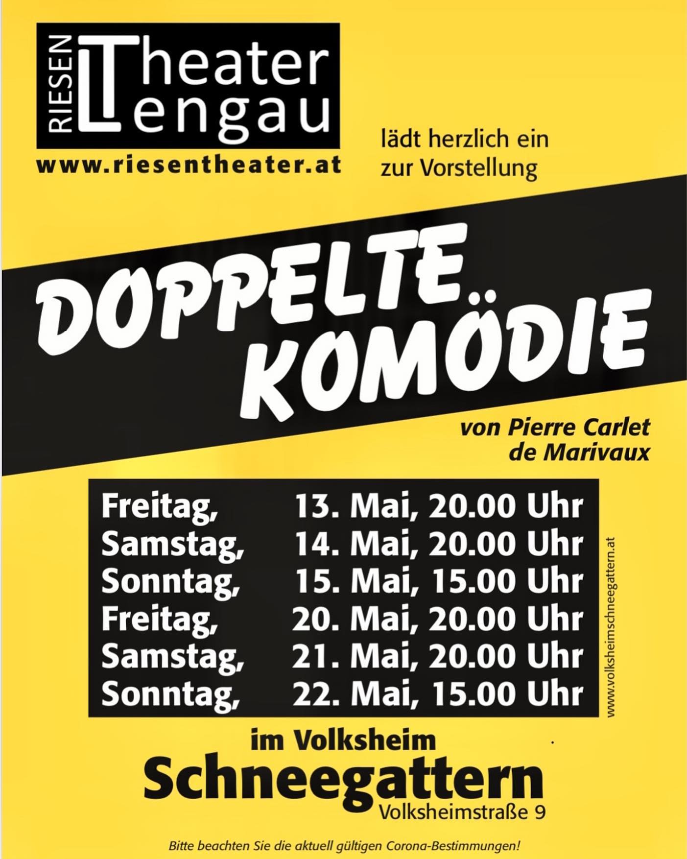 Endlich wird wieder gespielt 🥳 🎭 Wir freuen uns auf Euren Besuch!
Kartenvorverkauf ab Montag, 2. Mai-
Montag bis Freitag von 16-19 Uhr unter der Tel. 0663/ 03 05 4419 bzw. an der Abendkassa.
Darf gern geteilt werden :)