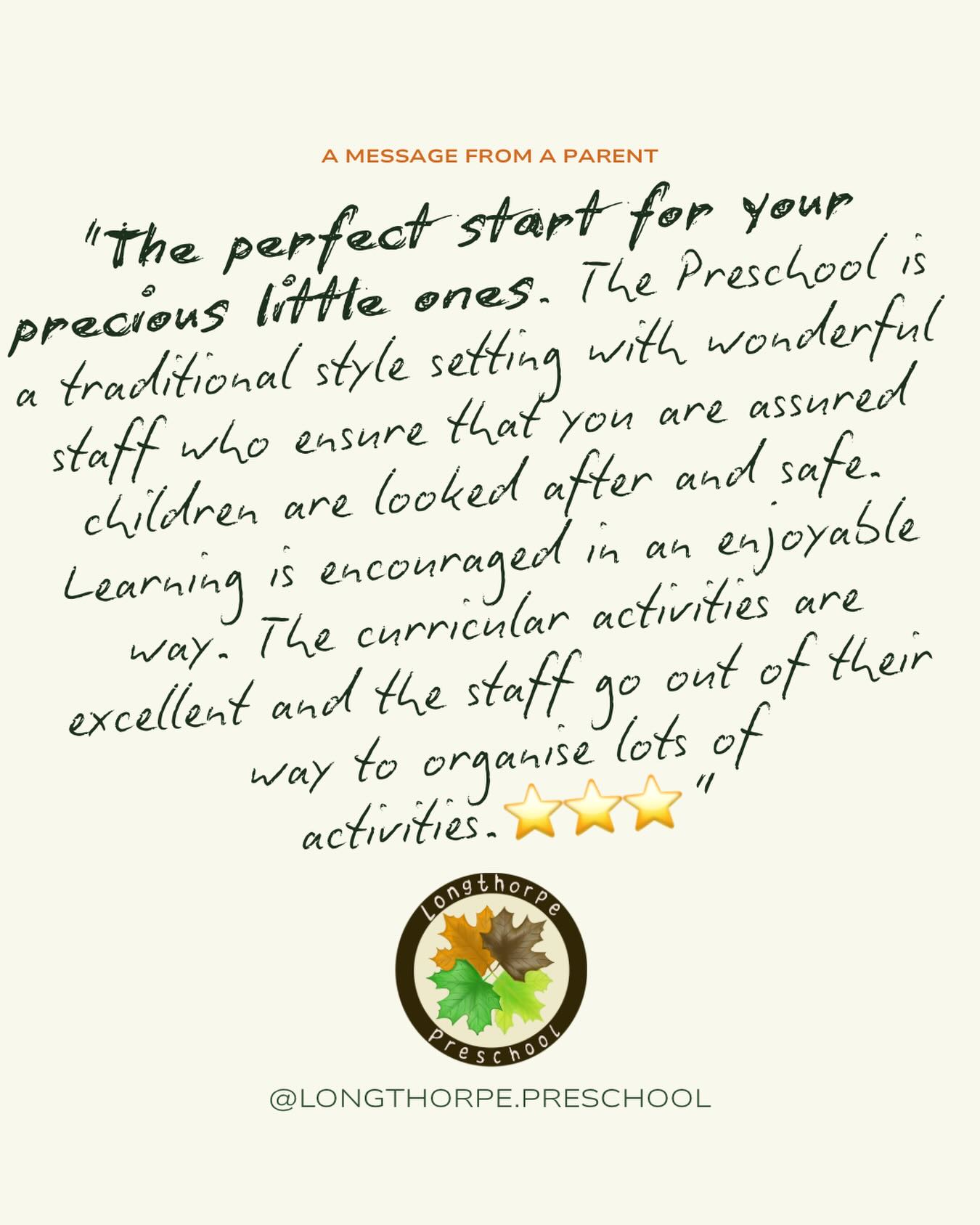 Your peace of mind is our priority! 🌟
We love hearing that our parents feel assured and happy with the care we provide. Our team works hard to create a safe, traditional, and fun environment for every family that joins us. 🍂
We’d love to welcome you—check out our website for more info! 🌍
#earlyyears #earlyyearslearning #preschool #peterborough #childcare