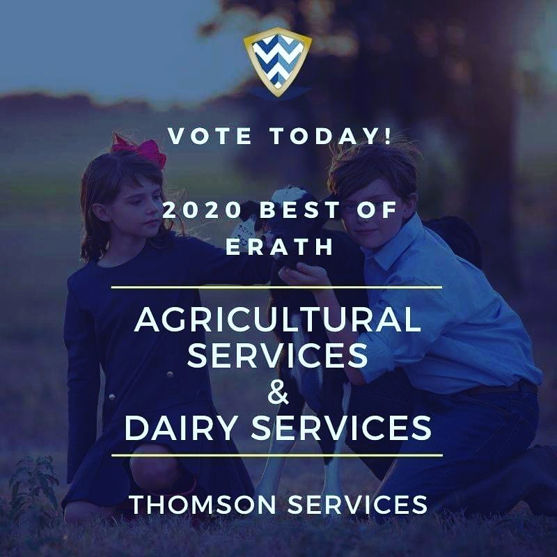 Thomson Services is honored to be nominated for Best in Erath, Dairy Service and Agriculture Service, 2020. We are honored to have clients like you and appreciate your support. (Links to vote provided below.)
https://yourstephenvilletx.gannettcontests.com/.../252162956
https://yourstephenvilletx.gannettcontests.com/.../252162725