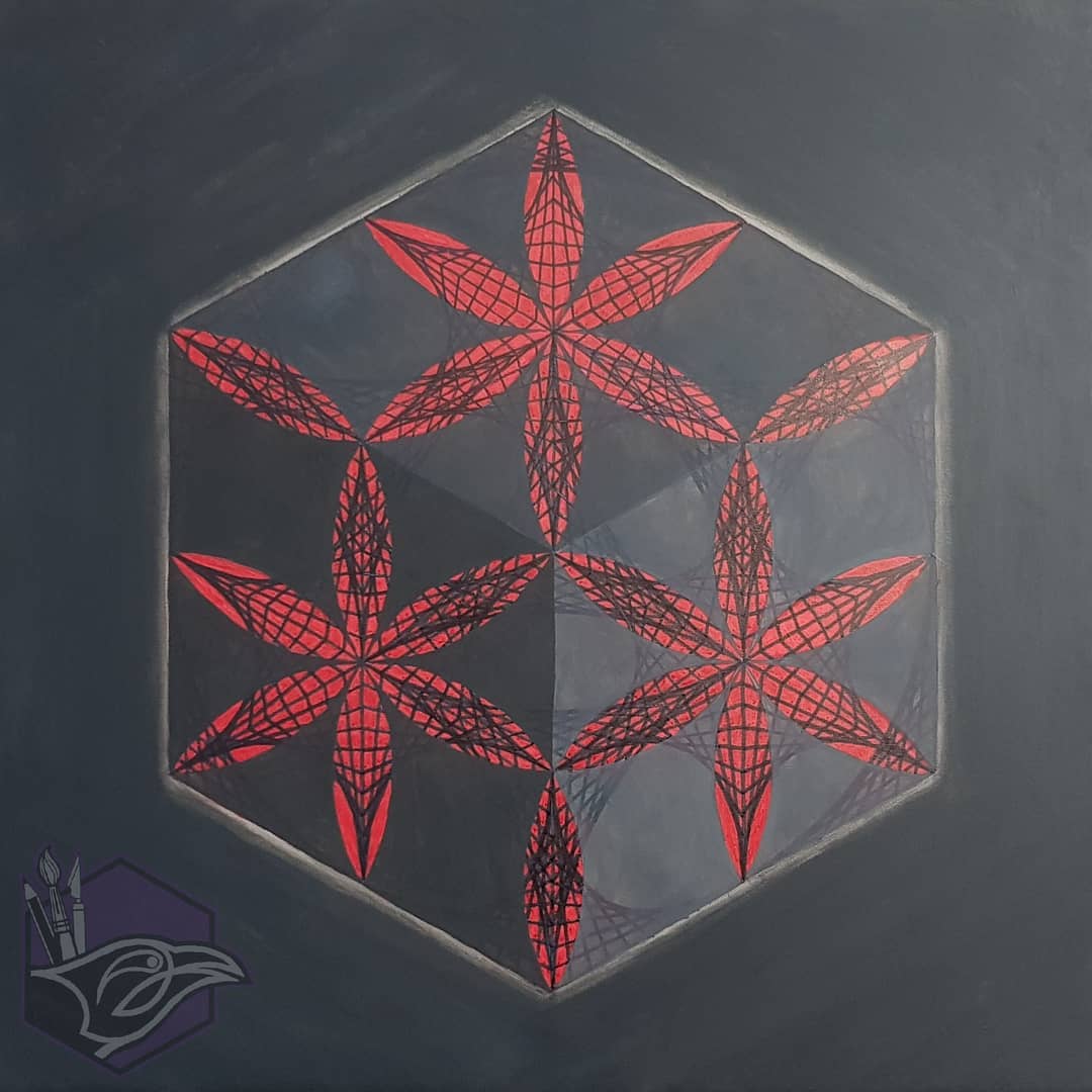 A cube! Experiment #1 has evolved... I'm quite pleased with how it's turned out so far. The piece is at a stage where I could call it done. Buuut, that's not going to happen! 😆
.
Creativity begets creativity... I've been having ideas while painting. They will either work fantastically, or ruin everything. That's why this is an experiment! 😉
.
Throw perfectionism out the window and let go of the fear of screwing up. If it goes wrong, I'll know what not to do next time. It is so freeing!
.
.
.
#cube #platonicsolid #platonicsolids #curvestitching #seedoflife #floweroflife #sacredgeometry #geometric #geometry #geometricart #red #grey #redandgrey #canvaspainting #canvas #canvasart #painting #acryliconcanvas #acrylicpaint #acrylicpainting #art #artistsoninstagram #witchesofinstagram #emilyravencrafts