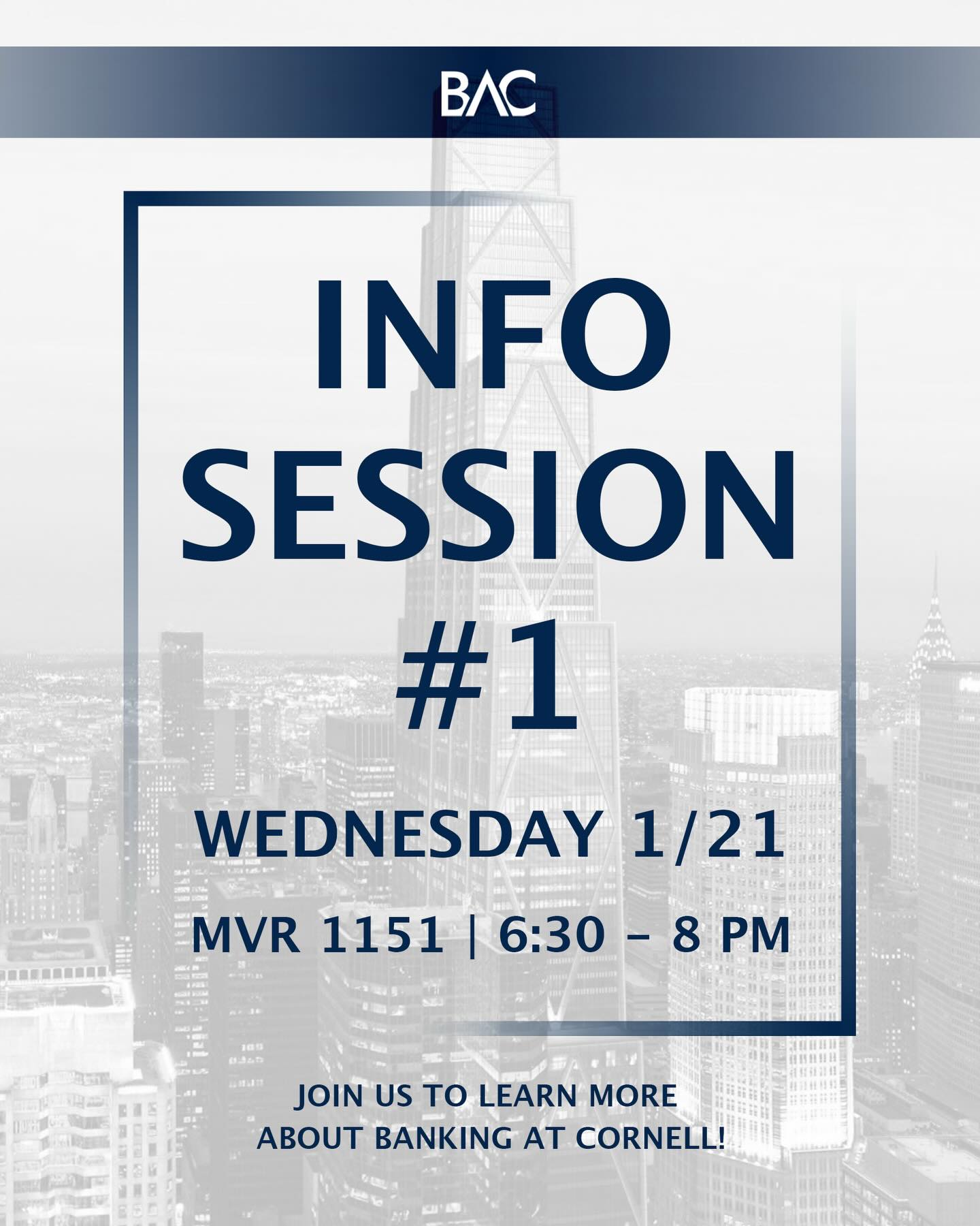 Come to our first information session today at 6:30 in MVR 1151 to learn more about BAC and meet its members! Excited to see you all 🎉