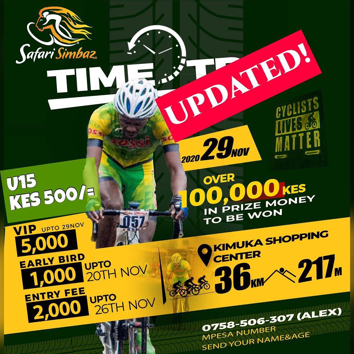 Race Briefing : 8:30AM
START TIME : 9:00AM at KIMUKA SHOPPING CENTRE
Last day to register !
Get ready
.
.
.
.
.
#sossisoya
#safarisimbaz
#africancyclist
#bepartoftheteam
#bicycleschangelives
#safarisimbazcyclingholidays