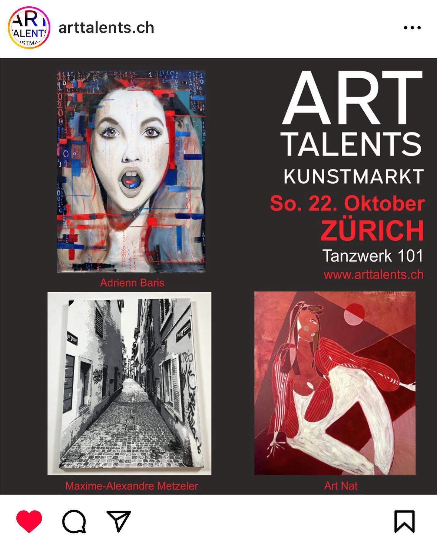 Besuch meine Kunst am Art Talents Kunstmarkt in Zürich 🔜🗓️🎈
Ich freu‘ mich! 😊
#repost von @arttalents.ch
#artevent
#fall23 #züri #art #abstractart #femalefigure #redhair #artforsale #newartist #newart #boldcolors #redvelvet #largeart #strongandsexy #artlovers #collectart