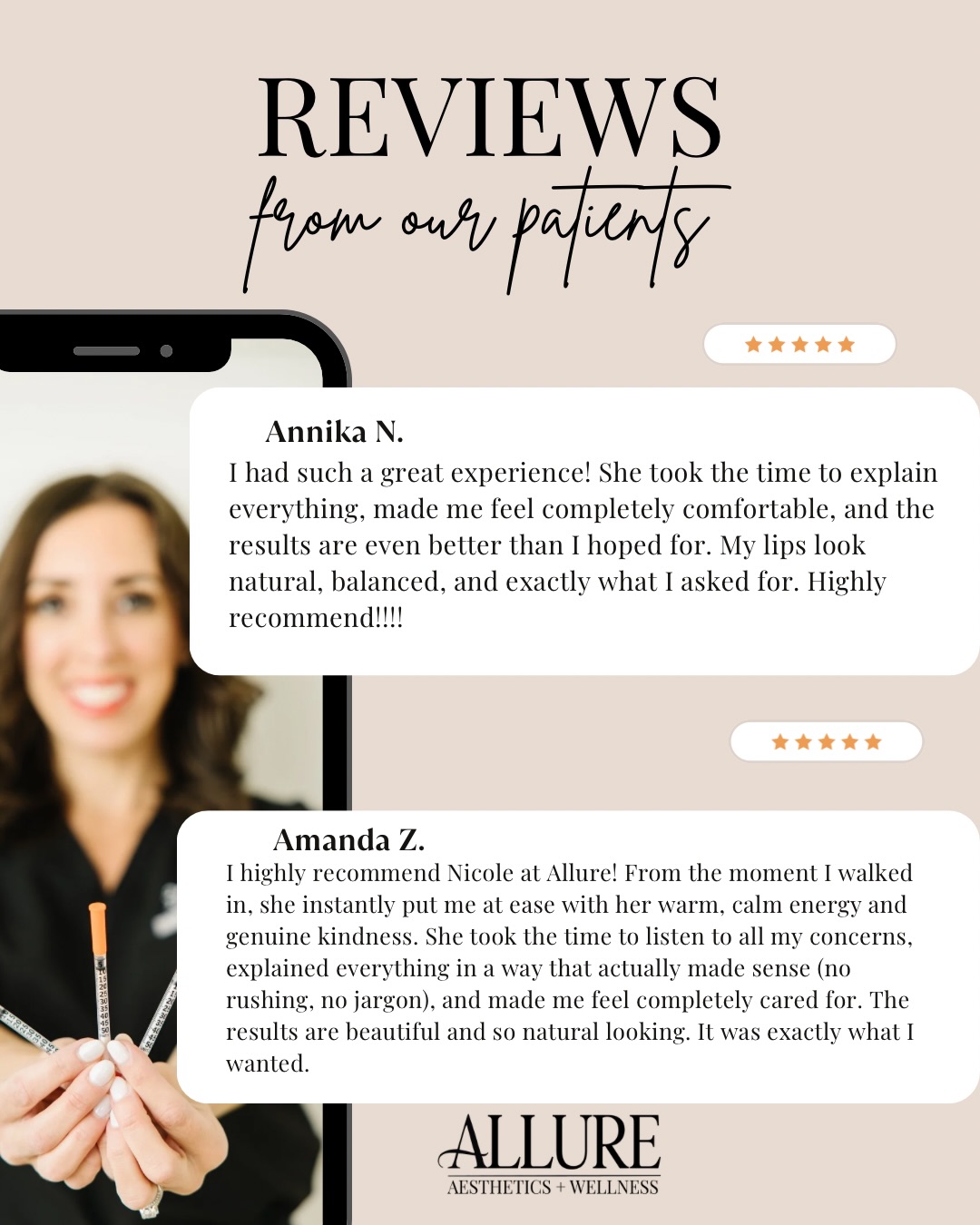 āļøāļøāļøāļøāļø
Just a glimpse of what my patients are saying!
.
So very grateful for every person who leaves a review. Sharing your experience with others means the world to me, THANK YOU!!
.
Curious what the hype is about?! Book your appointment with me and find out!
.
āļø BOOK WITH ME āļø
š»www.allureaw.com
š 563-258-4698
.
āļøFOLLOW ME āļø
Nicole Powers, ARNP, AGNP-BC
@nicolepowers_np
Allure Aesthetics + Wellness
@allure_iowa
#nurseinjector #nursepractitioner