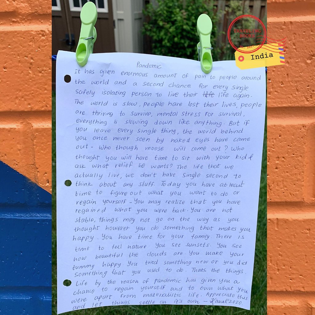 “Pandemic.
It has given enormous amount of pain to people around the world, and a second chance for every single safely isolating person, to live their life again. The world is slow, people have lost their lives, people are thriving to survive, mental stress for survival, everything is slowing down like anything. But if you leave every single thing the world behind you, once never seen by naked eyes have come out. Who thought moose will come out? Who thought you will have time to sit with your kid, and ask what relief does he want? The life that we actually live, we don’t have a single second to think about any stuff. Today, you have at least time to figure our what you want to do or regain yourself - you may realize that you have regained what you were back. You are not stable, things may not go on the way as you thought, however you do something that makes you happy. You have time for your family. There is time to feel nature. You see sunsets. You see how beautiful the clouds are. You make your tummy happy. You tried something new or you did something that you used to do. That’s the thing. Life by the reason of pandemic has given you a chance to regain yourself, and to own what you were apart from the materialistic life. Appreciate this and let things settle on it’s own.”
By Kanal, 2020
.
.
Thank you again @getsofacto for the cool and colourful background @yorkvillemurals
.
.
.
.
.
#pandemic #quarantine #stories #Toronto #Canada #travelingbooksproject #travelers #travel #handwrittenstores #shortstories #stories #handwriting #handwrittenstories #stories #story #yorkvillemurals #getso #illustration #art #artto #streetart #drawing #design #mural #artto #streetart