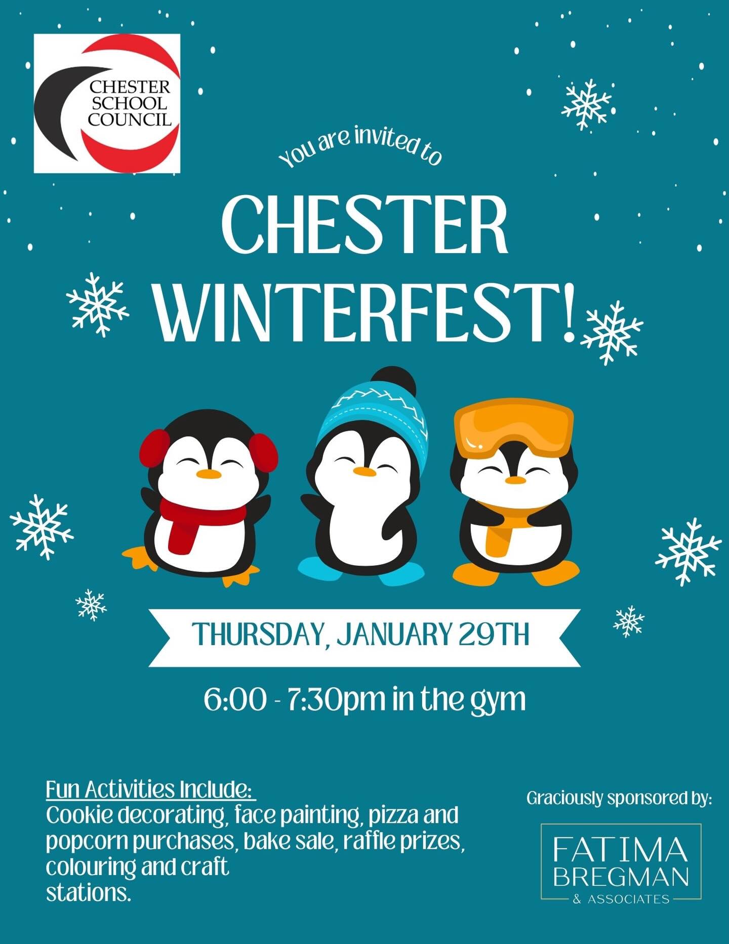 We are one week away from Chester’s WINTERFEST event! ✨⛄️. Pre-purchase your pizza and drinks via schoolcashonline (link in bio). Looking forward to seeing you all there! ❄️