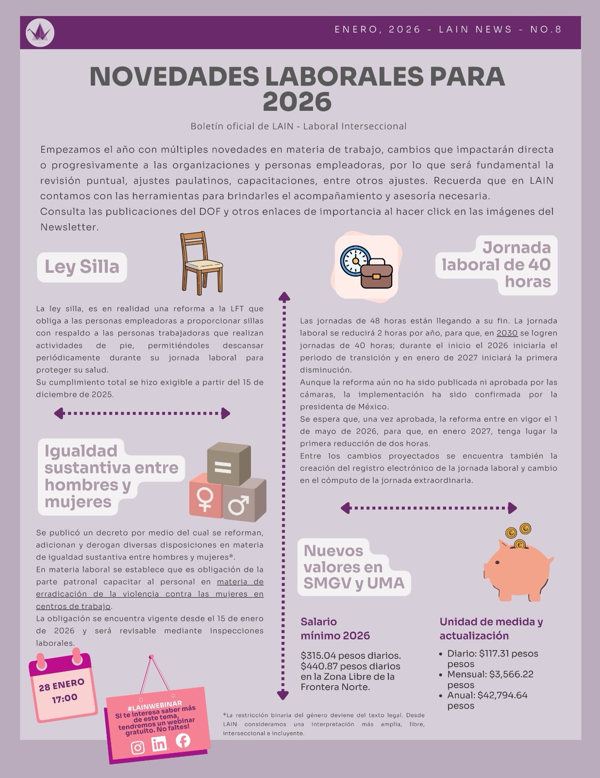 📰 Extra! Extra! 📰
Les traemos la edición 8 del Newsletter de @lain_laboral con novedades del mundo de trabajo para 2026.
🚨
Y tú, ¿estabas al tanto de las novedades? ¿qué otros temas jurídico-laborales han llamado tu atención en este inicio de año? Te leemos.
Si quieres el pdf escribe “Newsletter” en comentarios y te lo enviamos DM
.
.
.
#LAIN #LaboralInterseccional #LFT #DerechoLaboral