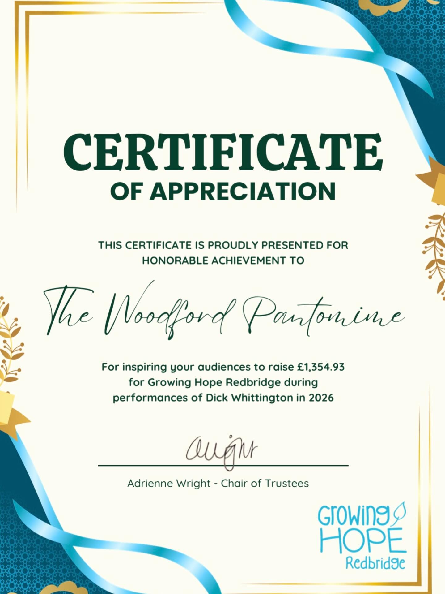 Thank you to everyone who donated to this years charity, @growinghopeuk (Redbridge). Your generosity is hugely appreciated. Together, we raised £1,354.93!