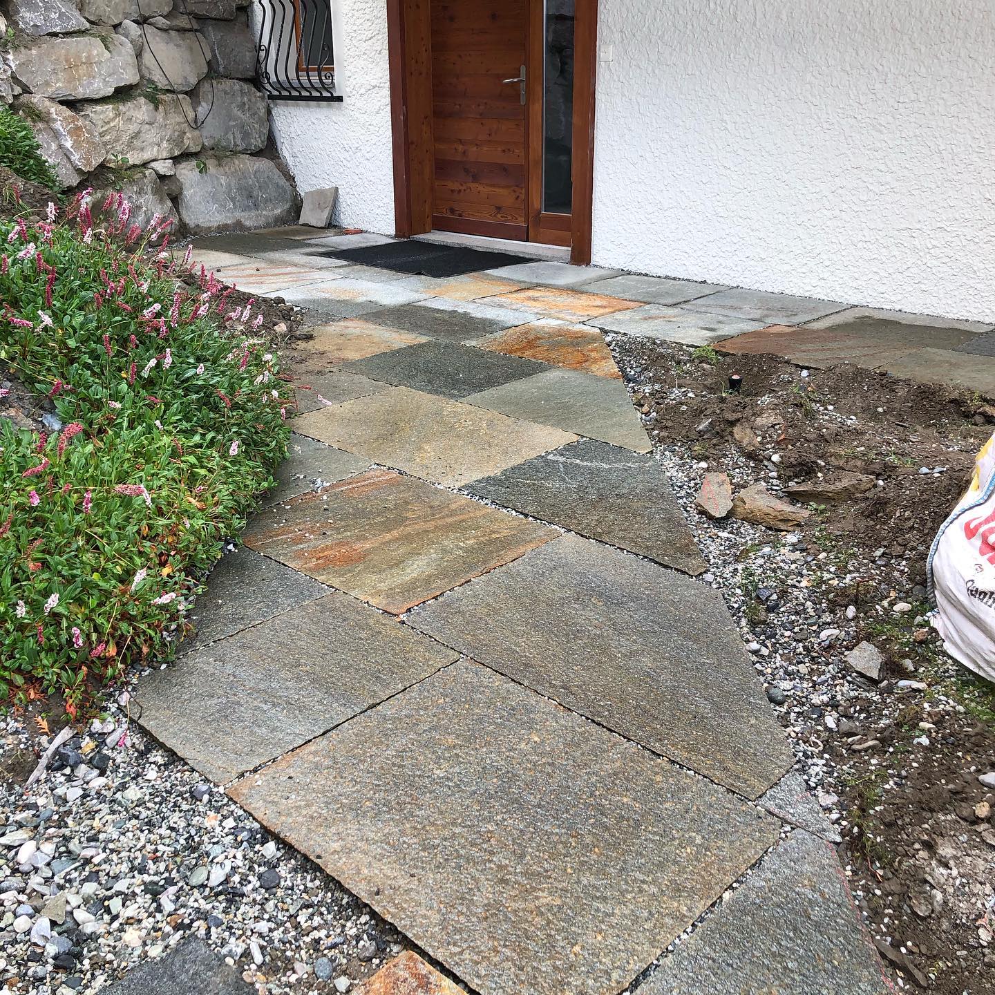 Still got work to do but looks pretty sweet. #landscaping #paysagiste #naturalstone #gardening #nendaz #nendazswitzerland #switzerland