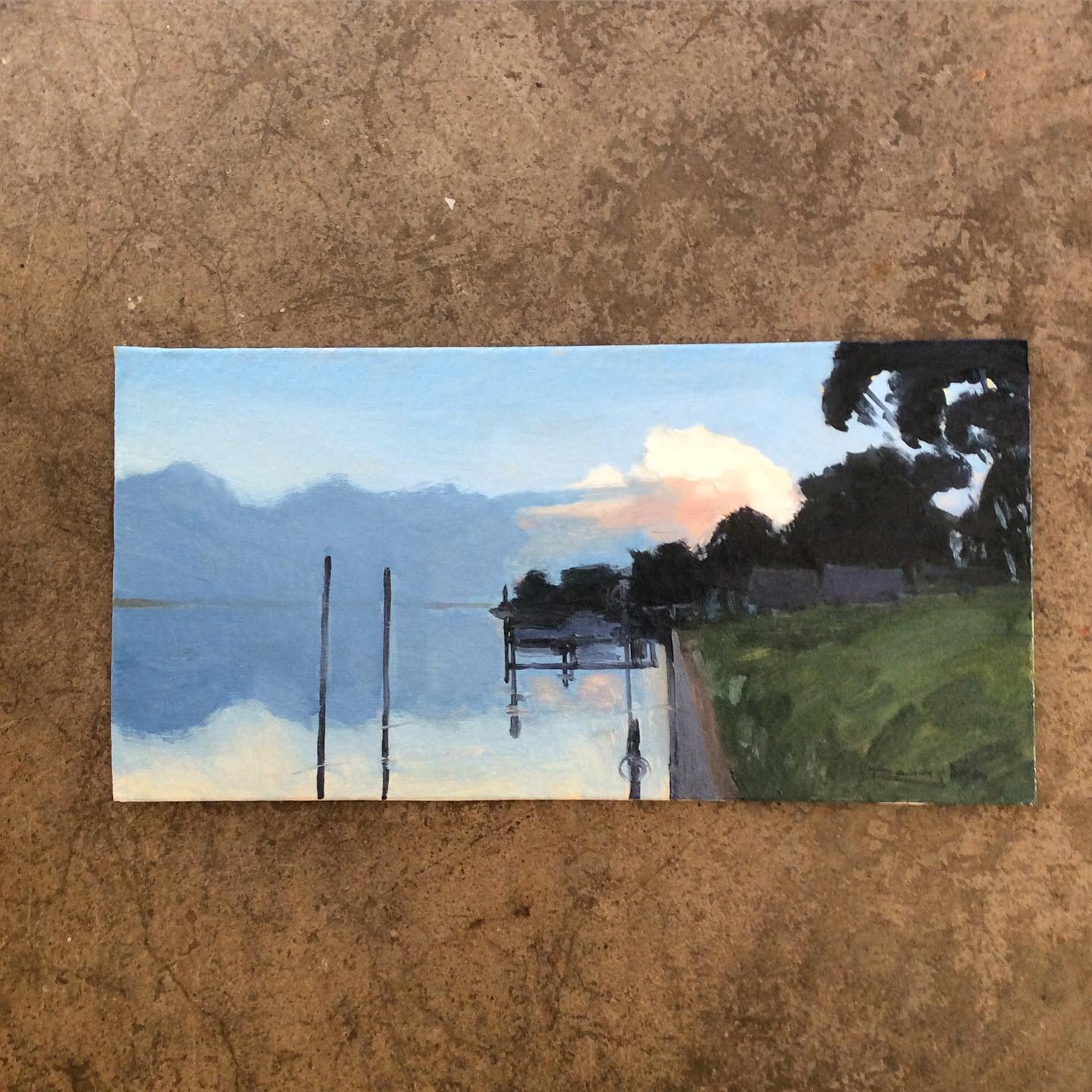 Another small study “Winter on the lake” #mallacoota #mallacootalake #classicalart #artiststudy #oiloncanvas #visitmallacoota