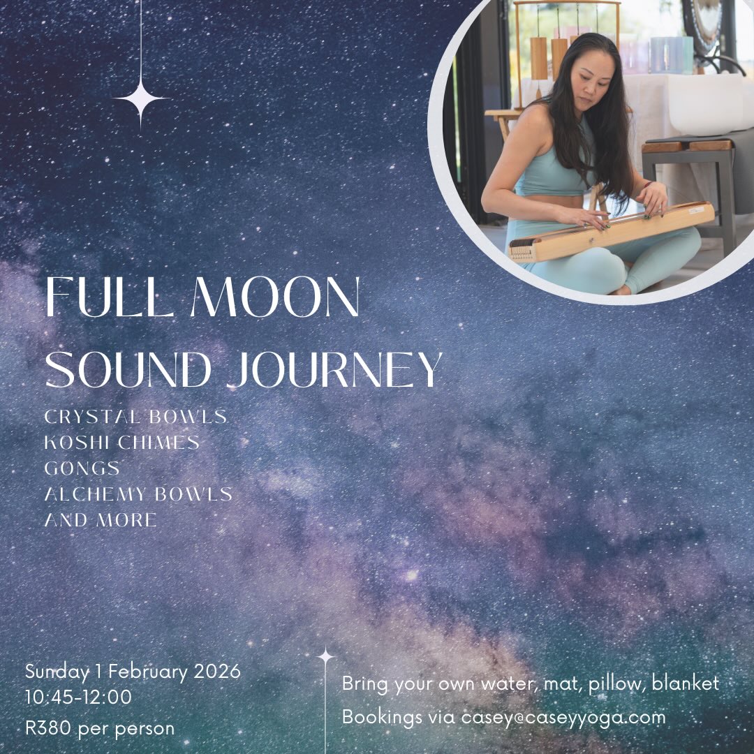 CCY’s first sound journey offering for 2026 is a full moon sound bath on Sunday 1 February! 🌕
10:45-12:00 at our studio at Poplar on Park. R380 per person.
Space is limited so please email or DM me for bookings. 🙏🏼