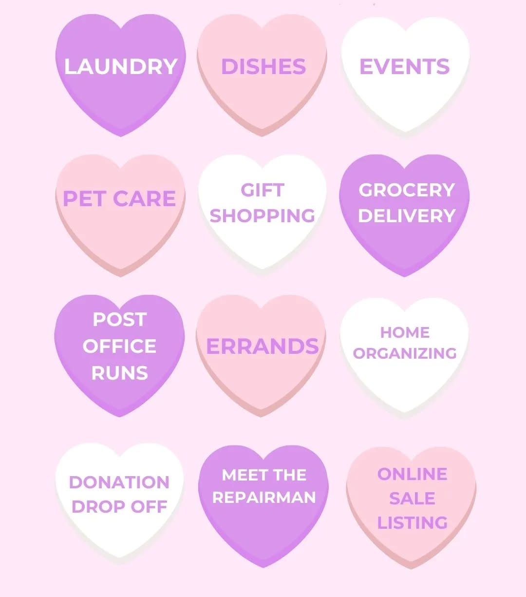 As we enter the season of love 💞 give yourself or a loved one the gift of time by hiring me to handle the to-do list!
These are just a few of the most common tasks local families or small business owners have hired me for in the past year.
🍫 💐 💘
#valentinesdaygiftideas #homeassistant #kirklandsmallbusiness #errandservice #kenmorewa #bellevuewa #redmondwa #kirklandwa #woodinvillewa #newmomgifts #hireasmallbusiness #kingcountysmallbusiness #smallbusinesssupport #householdmanagement #sammamish #housemanager
