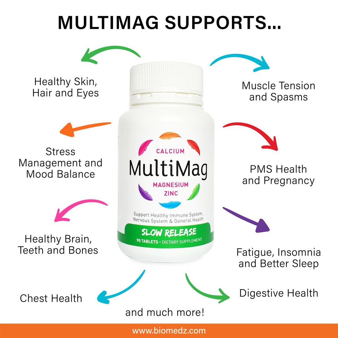 Say hello to MultiMag, the happiness supplement with tons of health benefits all in one bottle!
MultiMag is a Magnesium supplement with Calcium and Zinc, all very important minerals we all need every day to maintain a strong, healthy mind and body.
Treat yo self - purchase at www.biomedz.com
FREE SHIPPING WITHIN NZ!
($5 for Rural deliveries)