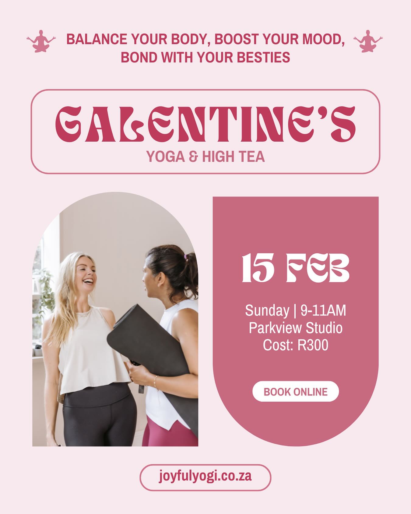 š©· Galentineās is about love ā friendship love, self-love, and community š«
Iām so excited to host Yoga & High Tea ā a morning to move gently, lift your mood, and connect with the women who fill your cup.
Weāll flow, breathe, laugh, and then settle in for a beautiful high tea with good conversation and zero rush. Come solo or bring your besties ā all are welcome š¤
š Sunday 15 Feb
ā° 9ā11am
š Parkview Studio
š« R300
Spaces are limited ā book online via the link in bio š