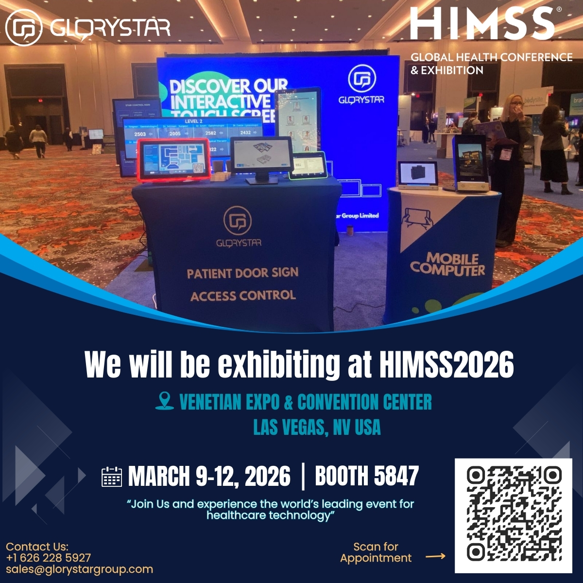 We're thrilled to share that we'll be exhibiting at #HIMSS2026 — the world's leading event for healthcare technology and digital transformation!
Join thousands of #innovators, #clinicians, #executives, #systemintegrators, and #industryleaders as we converge in Las Vegas from March 9–12, 2026.
Find us at #Booth5847, where we'll showcase our latest advancements in touchscreen technology. Expect hands-on demos, insightful discussions, and real opportunities to explore how we're helping shape the future of connected, patient-centered healthcare.
For appointment
📧 Email Us: sales@glorystargroup.com
Click this link: https://www.glorystartouch.com/book-appointment
Or Scan the QR code below 👇
#Healthcare #digitalhealth #healthcaretechnology