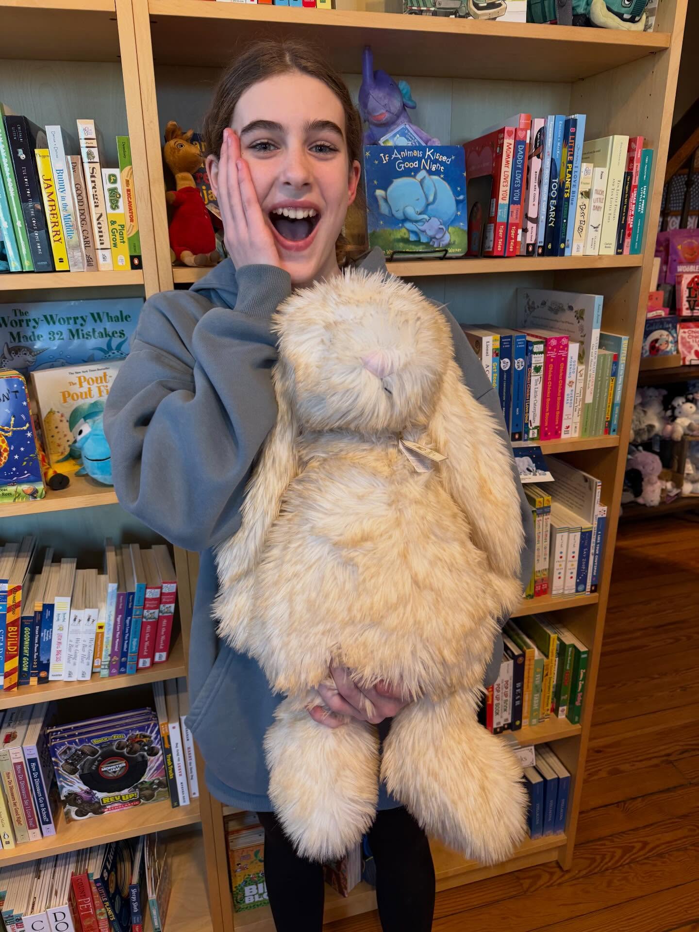 Pure JELLYCAT JOY when you discover spring Jellycats are arriving at your favorite Neighborhood bookshop — and you scored 1 of only 2 Springlowe Luxe Bunnies 🙌🏻 (Just a note: due to extremely limited supplies, we do not ship or hold Jellycats.) Stop into the bookshop and meet them! ❤️ #jellycat