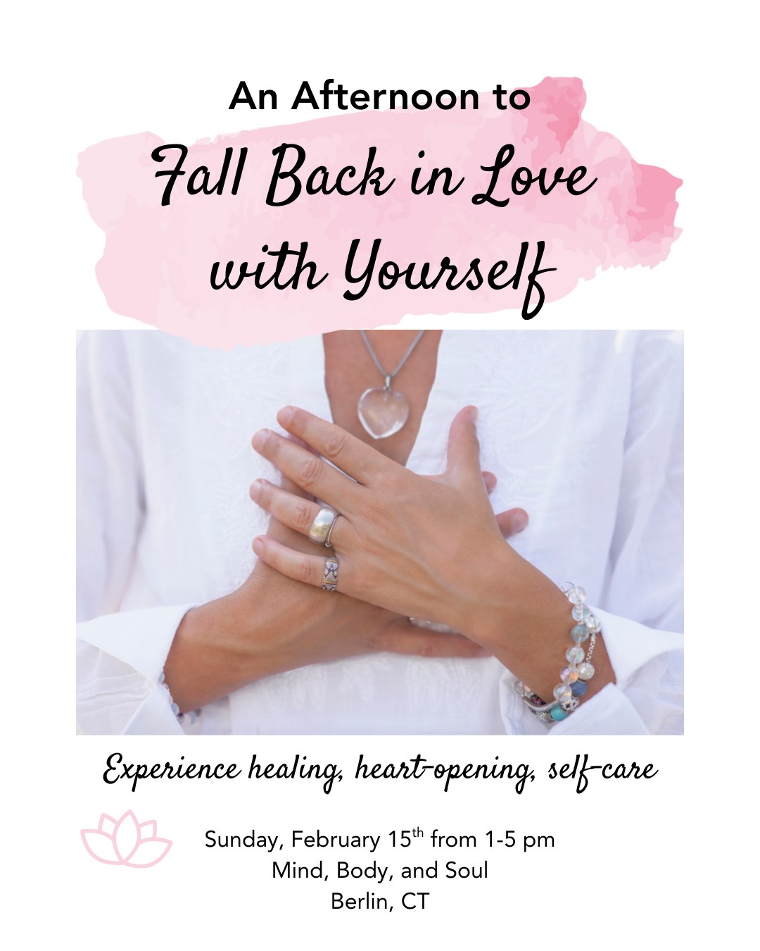 What if you spent an afternoon devoted entirely to you?
Join us for Fall Back in Love with Yourself, a nourishing gathering filled with gentle practices, reflection, and heart-centered care. Come as you are. Leave feeling more connected, supported, and in love with you!
Hosted by @KatieSaucierLLC , Donna Semeraro - Whole Heart Healings and me ♡
Sunday, February 15th from 1-5 pm
Mind, Body, and Soul
Berlin, CT
Interested in more info? You can find the link in my bio or in the first comment below ♡
