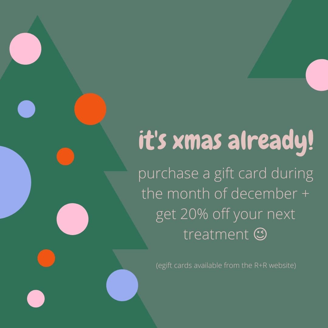 Are you Xmas ready?
A gift card is a quick + convenient way to tick someone off the list, plus you get 20% off your next R+R treatment!
Purchase egift cards from https://www.reviveandrestore.com.au/
#reviveandrestoremassage #massage #massagemelbourne #xmasgifts #giftcards